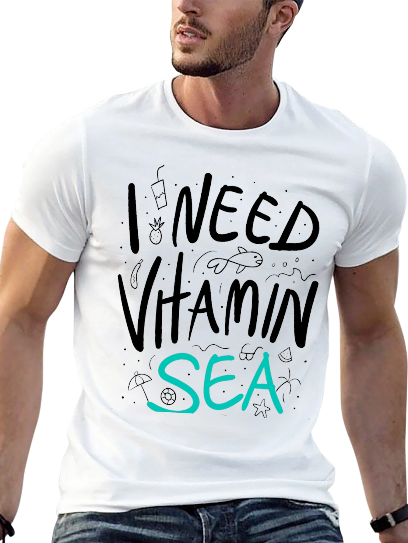 I Need Vitamin Sea T-Shirt - Black Cotton Tee