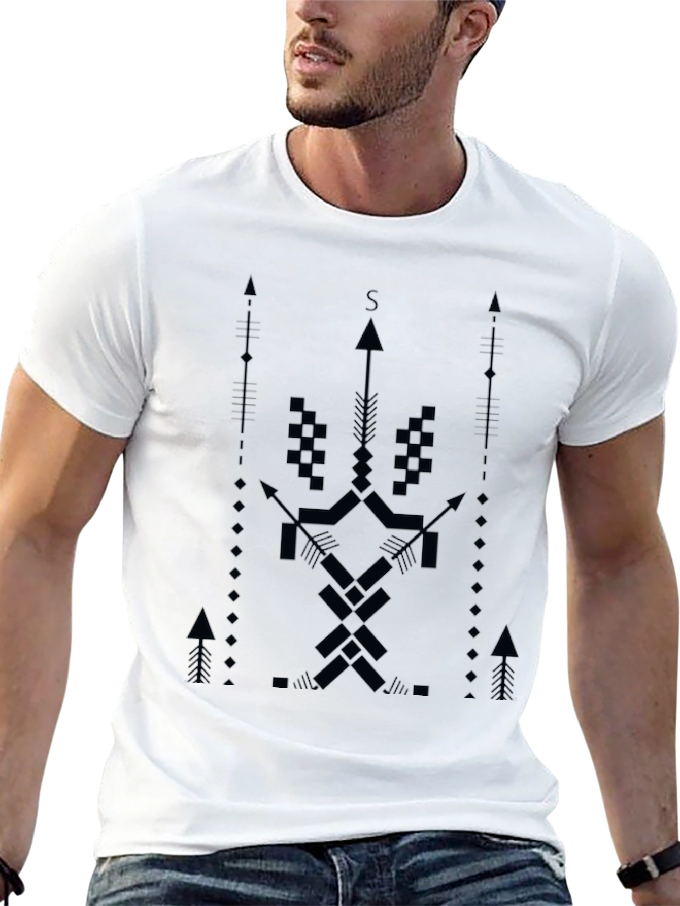 Geometric Arrow Design Black T-Shirt