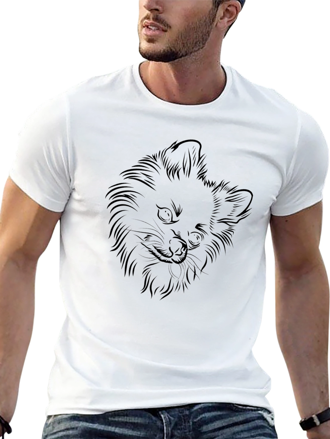 Black Graphic Tee - Fox Outline Design