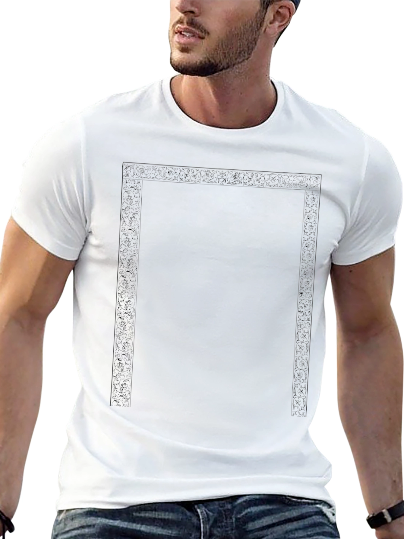 Elegant Black T-Shirt with Detailed Border Design