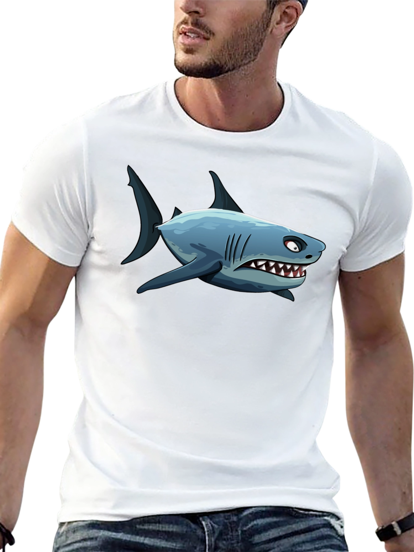 Cartoon Shark Graphic Print Mens T-Shirt