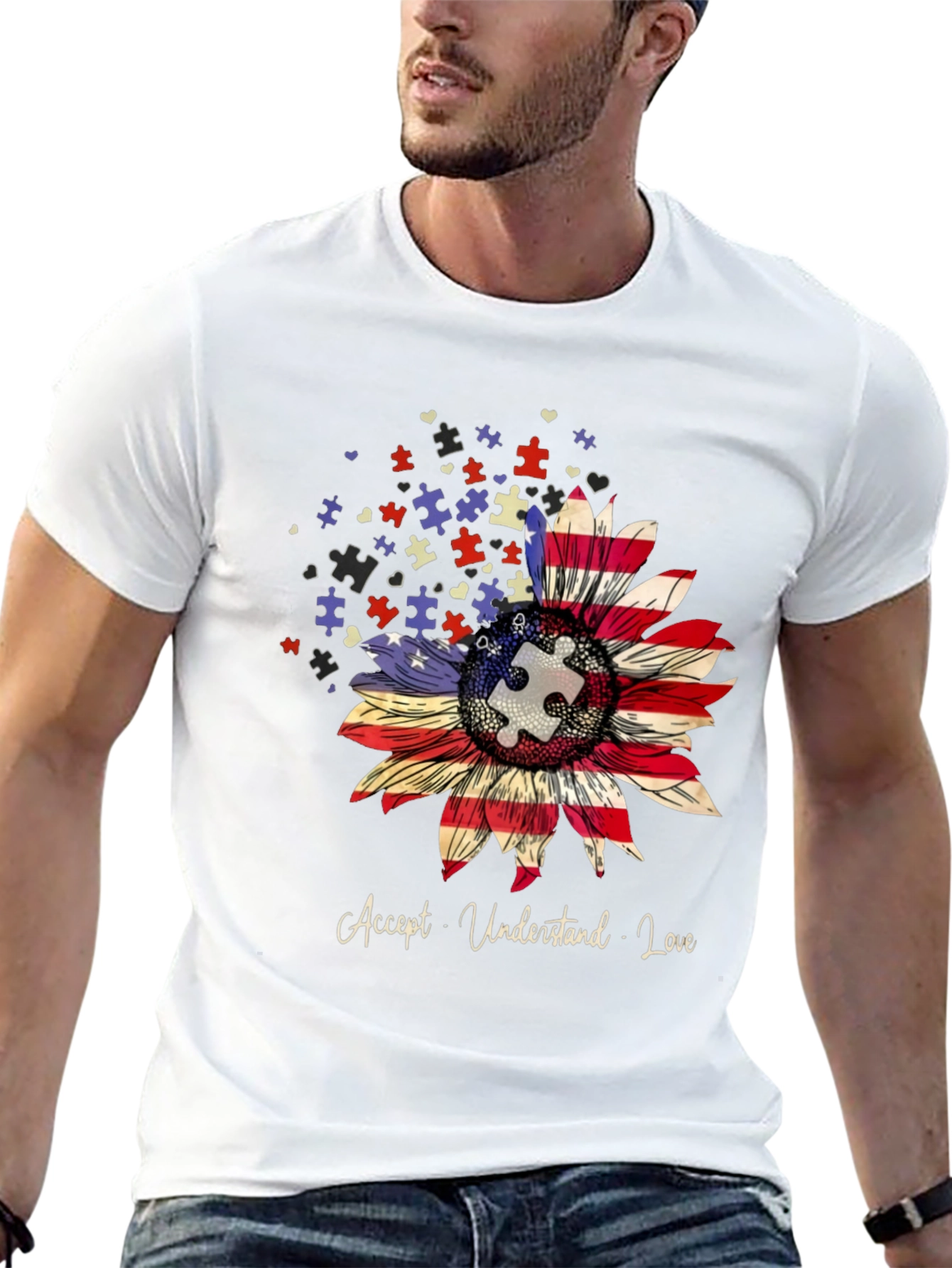 Autism Awareness Sunflower T-Shirt - Accept Understand Love