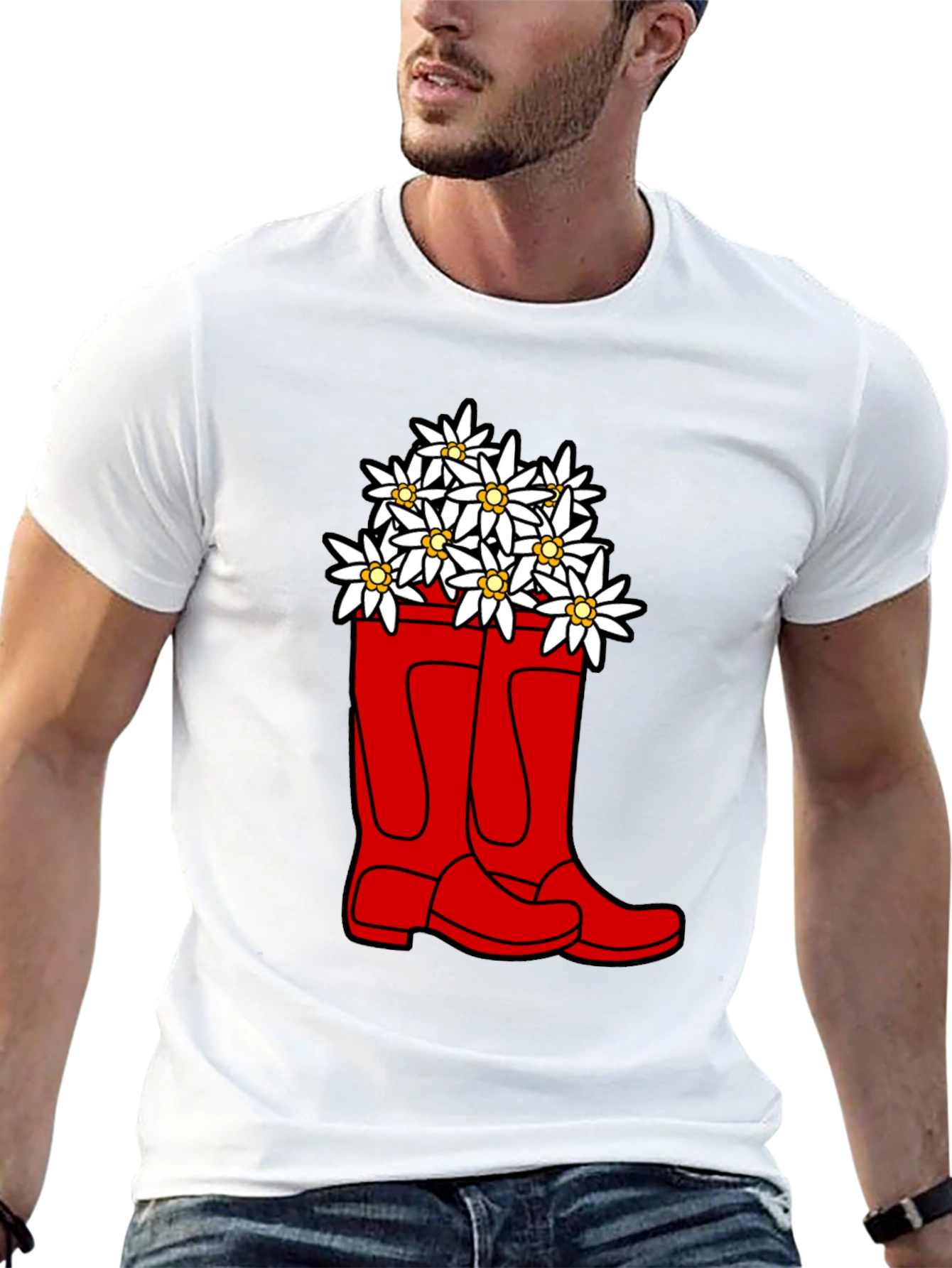 Edelweiss Flowers in Red Boots T-Shirt