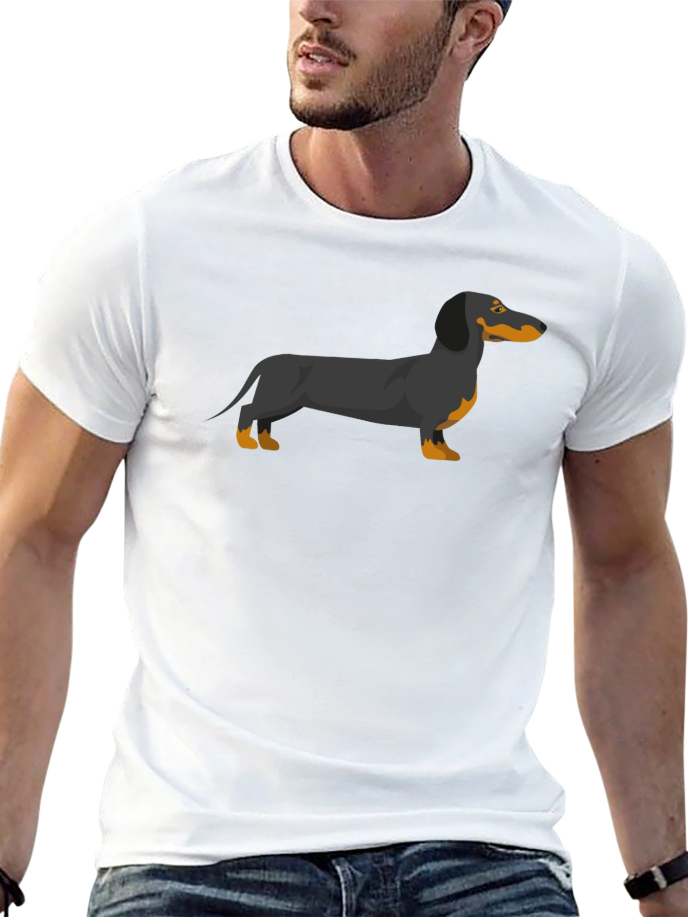 Dachshund Graphic Tee - Black Cotton T-Shirt