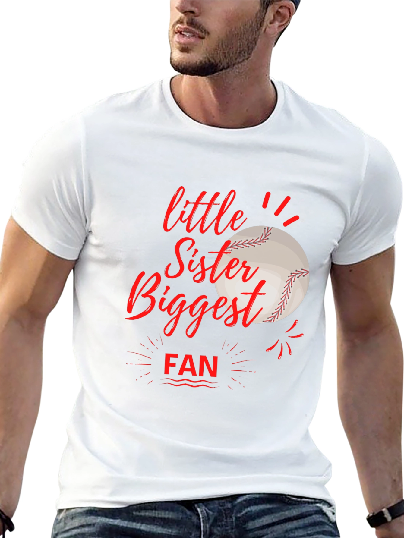 Little Sister Biggest Fan Baseball T-Shirt