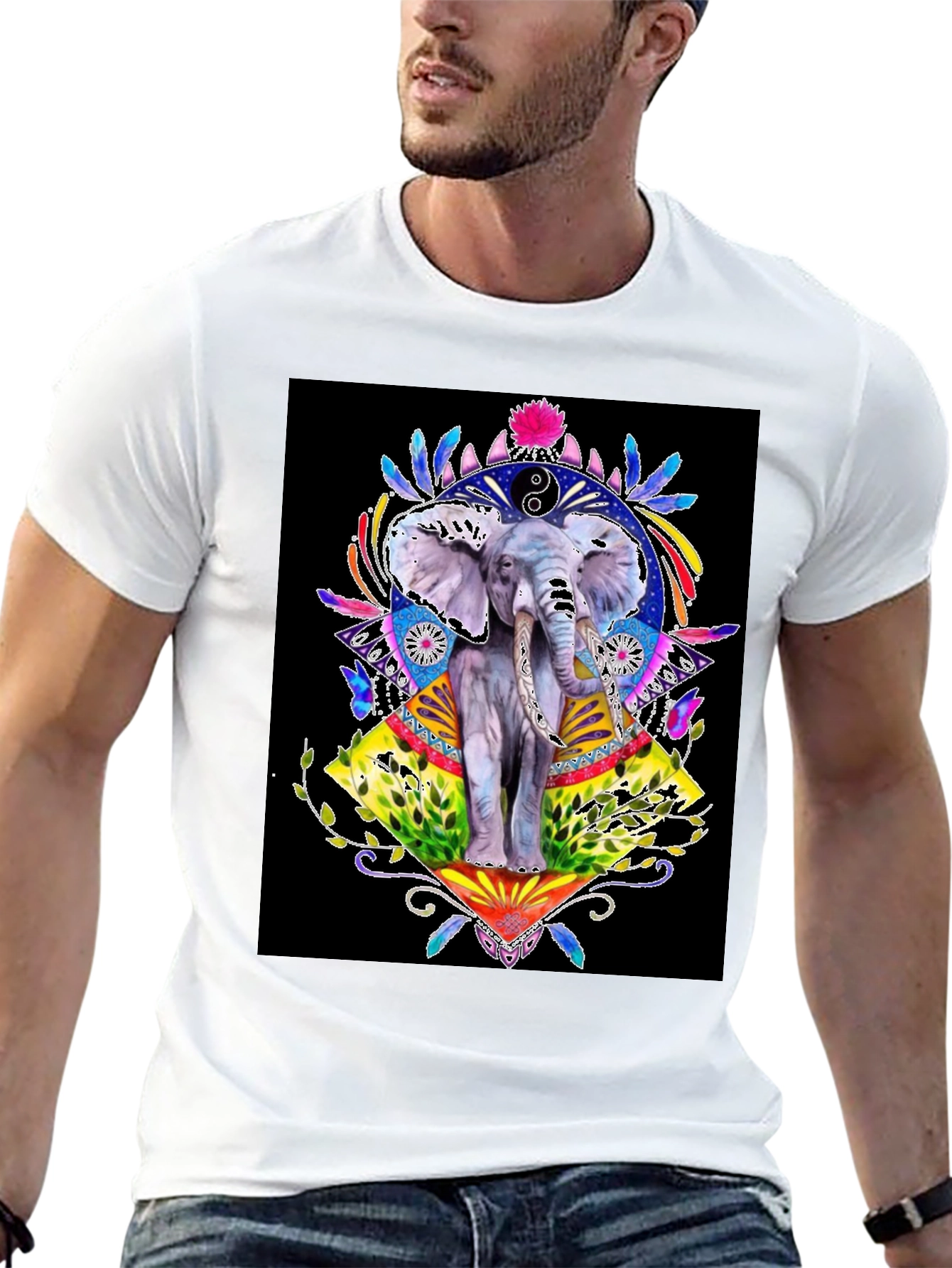 Elephant Art Graphic T-Shirt - Unisex Black Tee