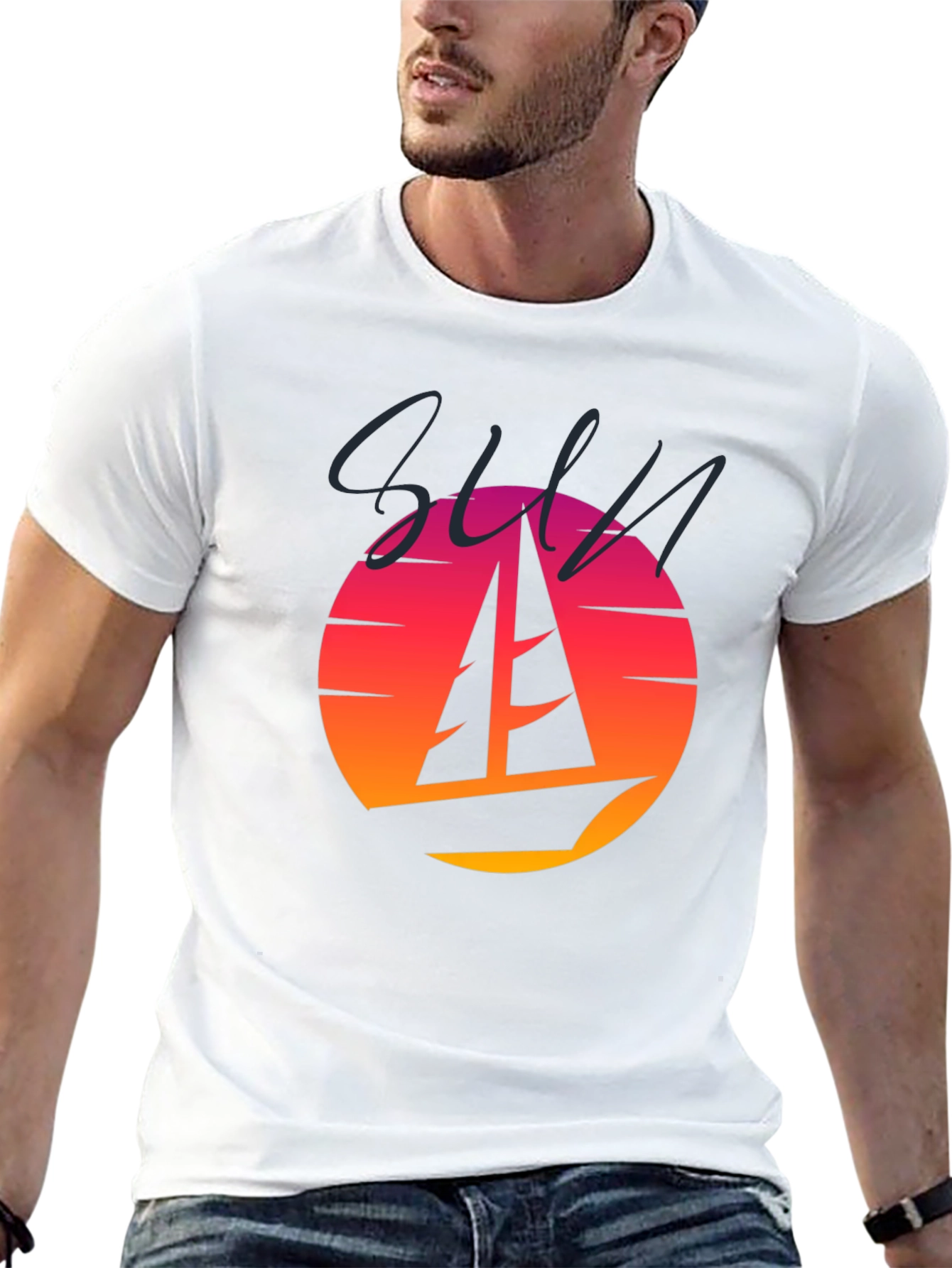 Retro Sunset Sailboat Graphic T-Shirt