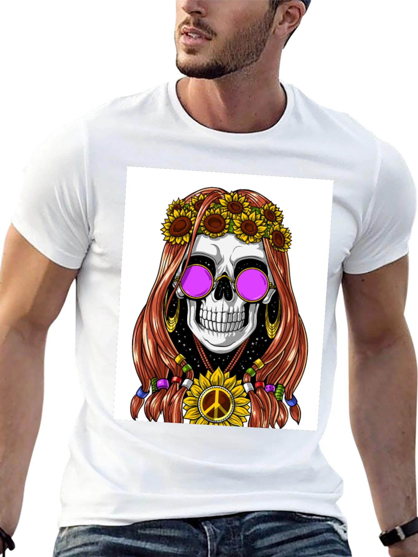 Hippie Skull Graphic T-Shirt