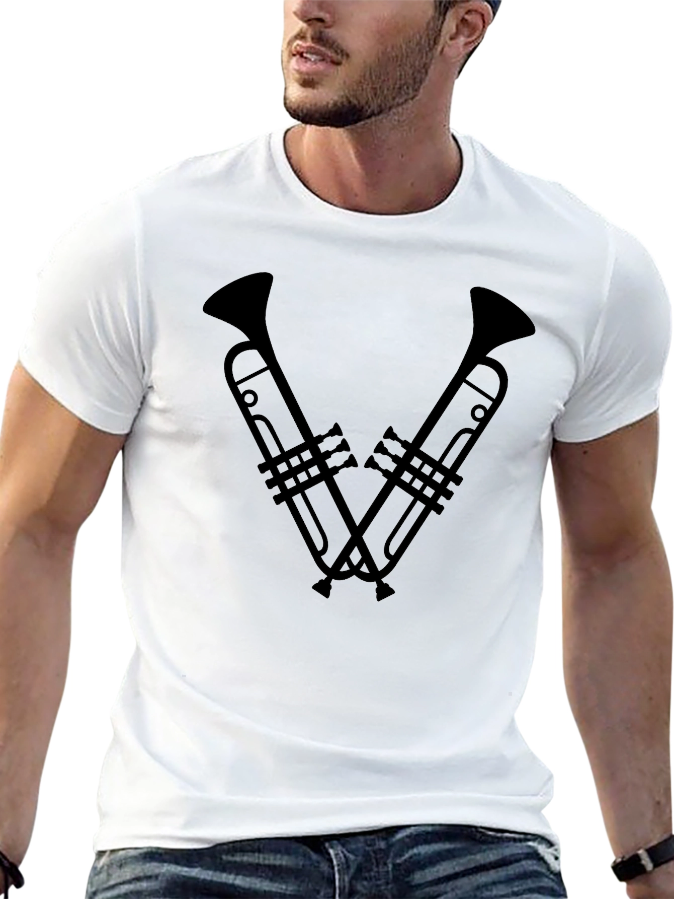Trumpet V-Neck Graphic Tee - Musician T-Shirt