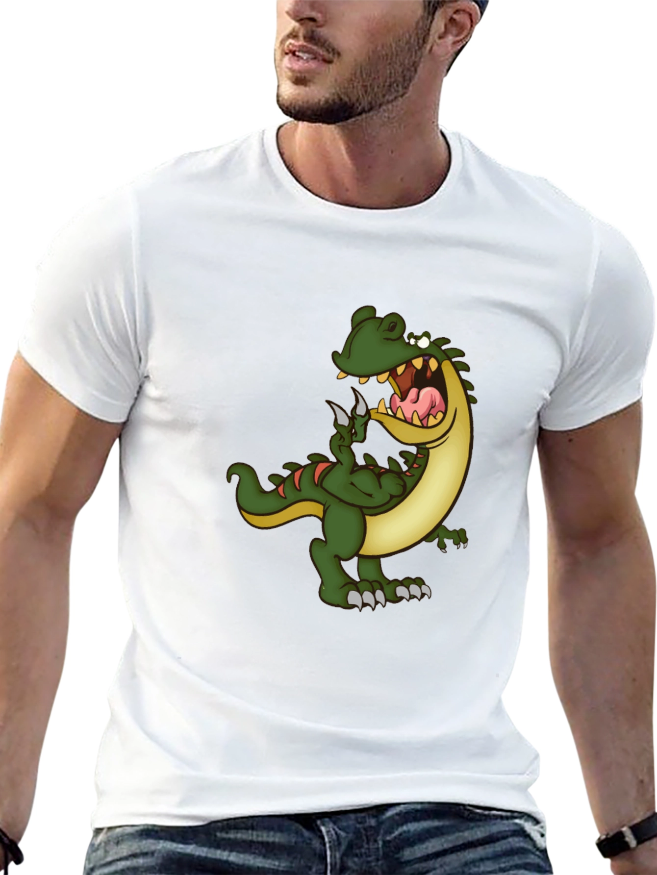 Cartoon Dinosaur Graphic Tee - Black