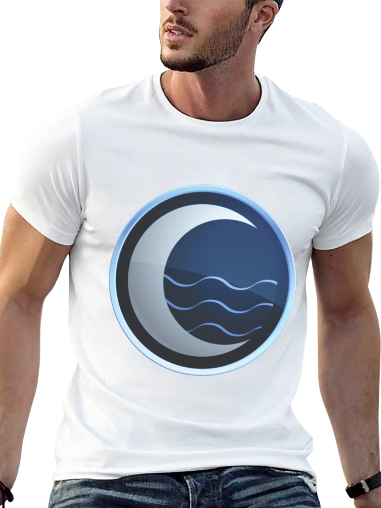 Mystic Crescent Wave Graphic Tee - Black Cotton Blend