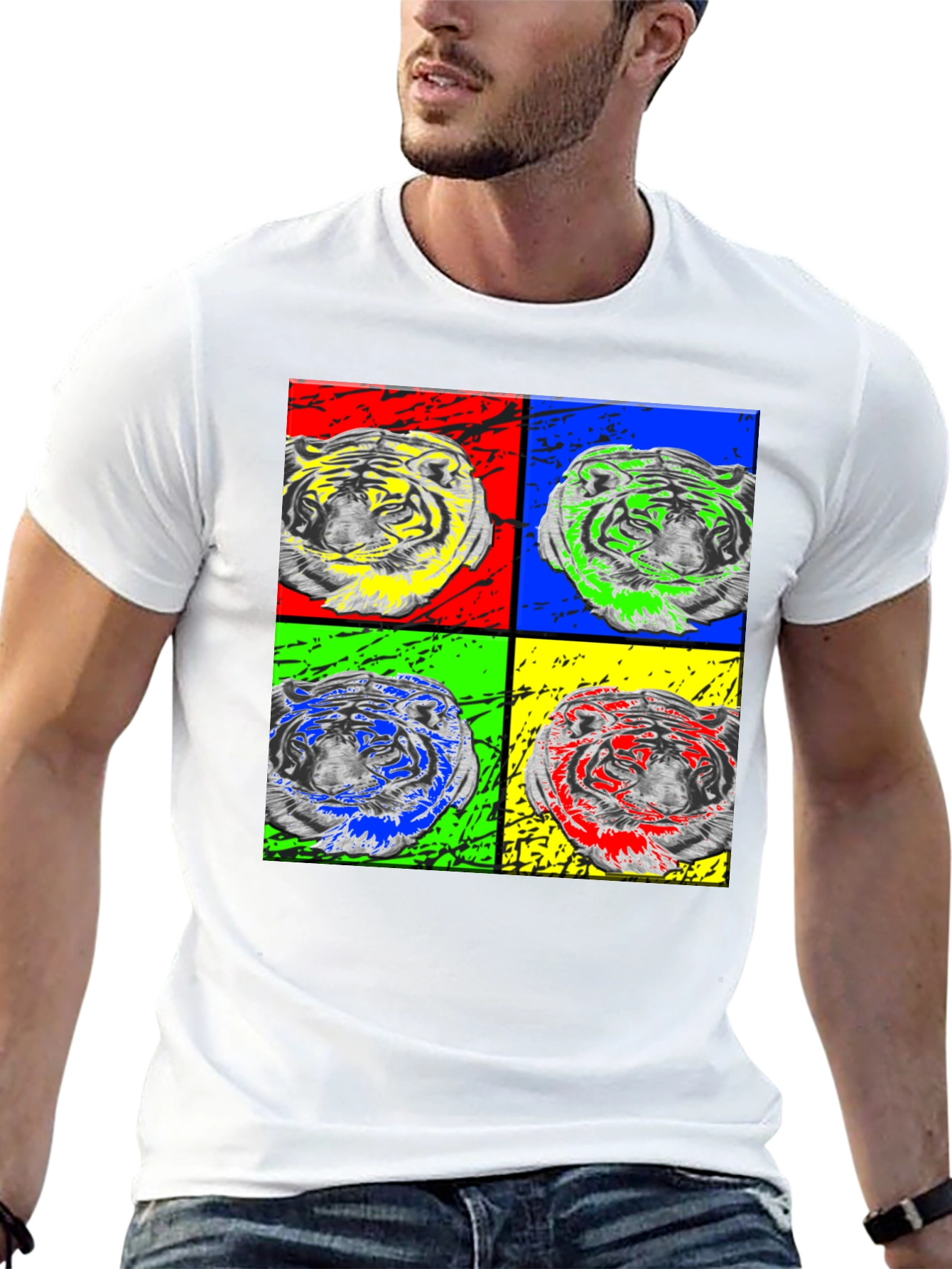 Pop Art Tiger Graphic Black T-Shirt
