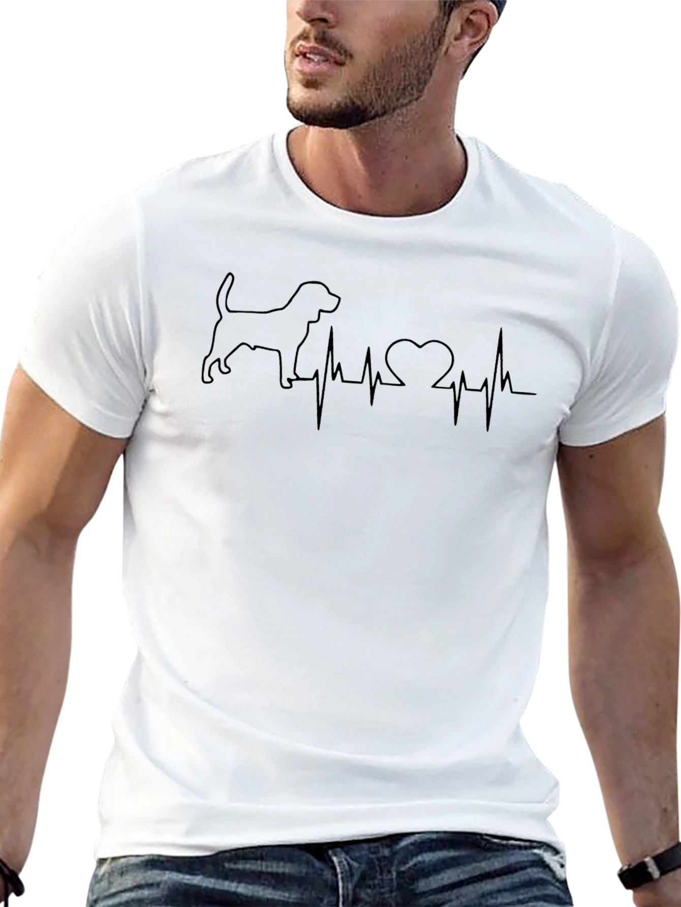 Dog Heartbeat Graphic Tee - Soft Black Cotton T-Shirt