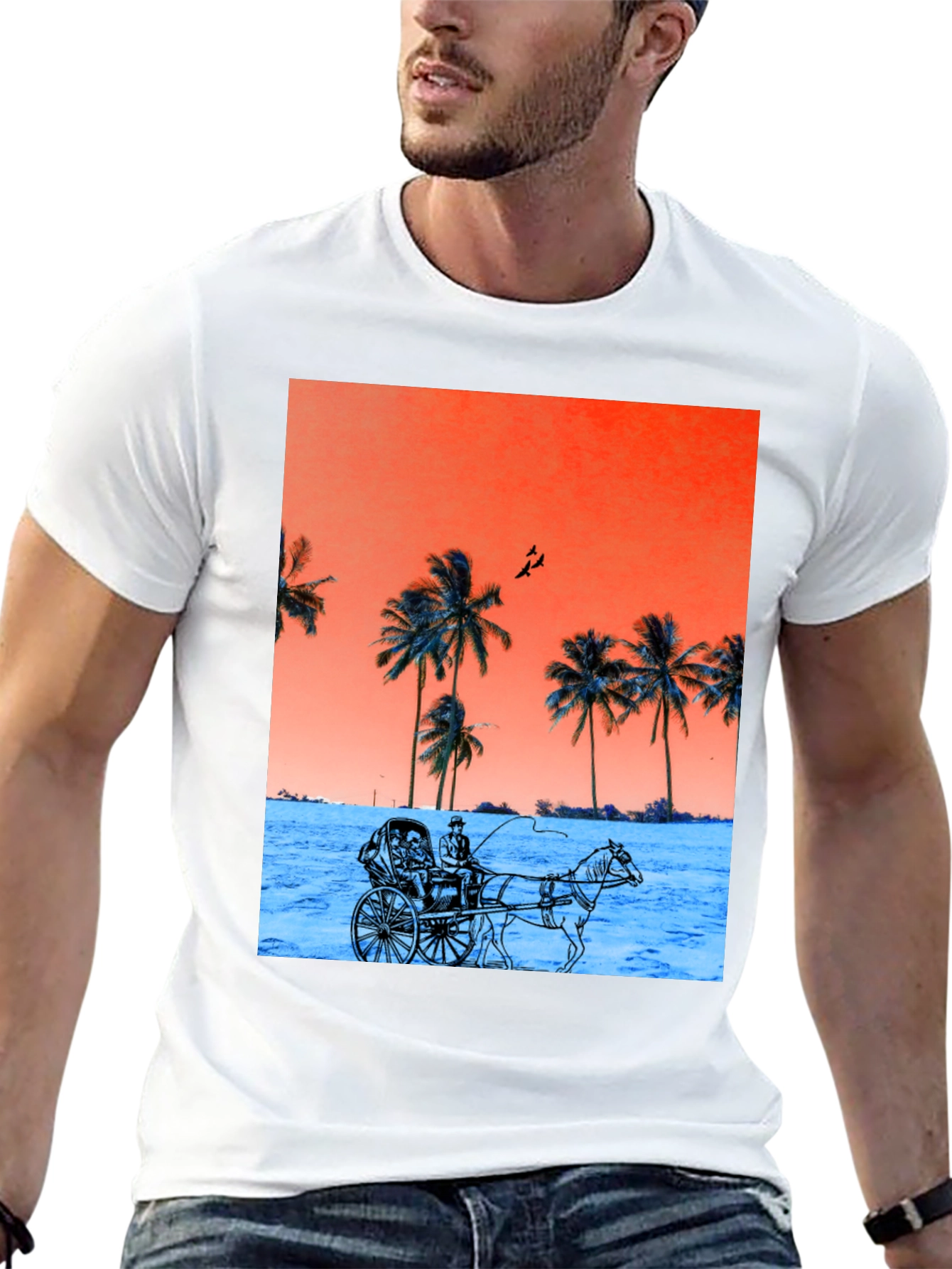 Retro Palm Tree Horse Carriage T-Shirt