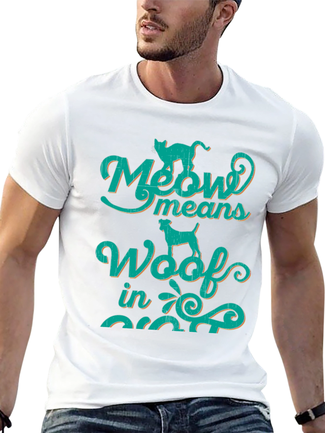 Meow Means Woof in Cat T-Shirt
