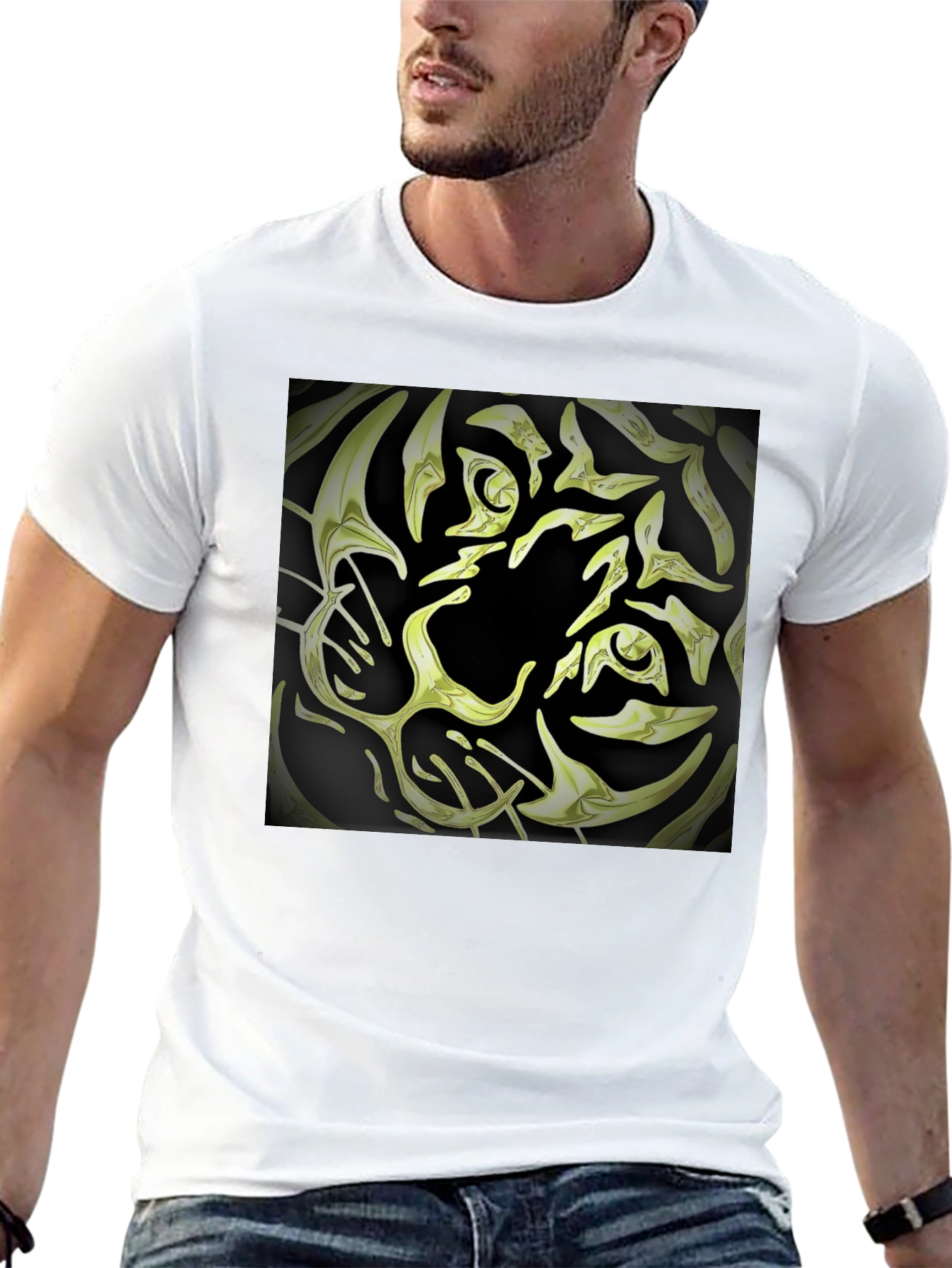Abstract Tiger Graphic Tee - Black Cotton Blend