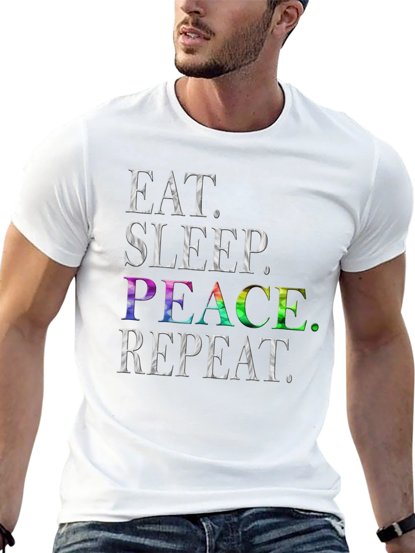 Eat Sleep Peace Repeat T-Shirt - Rainbow Graphic Tee