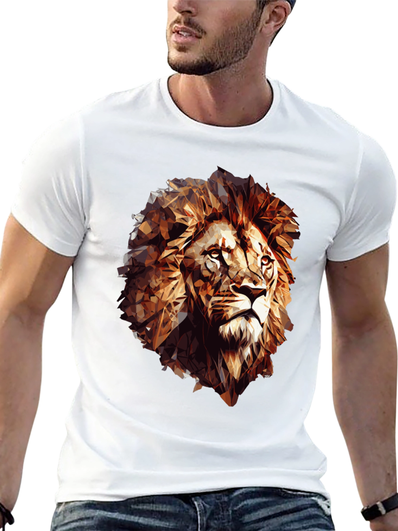 Geometric Lion Graphic Tee - Black