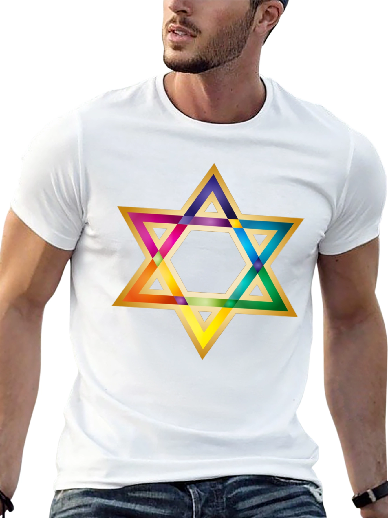 Rainbow Star of David Black T-Shirt