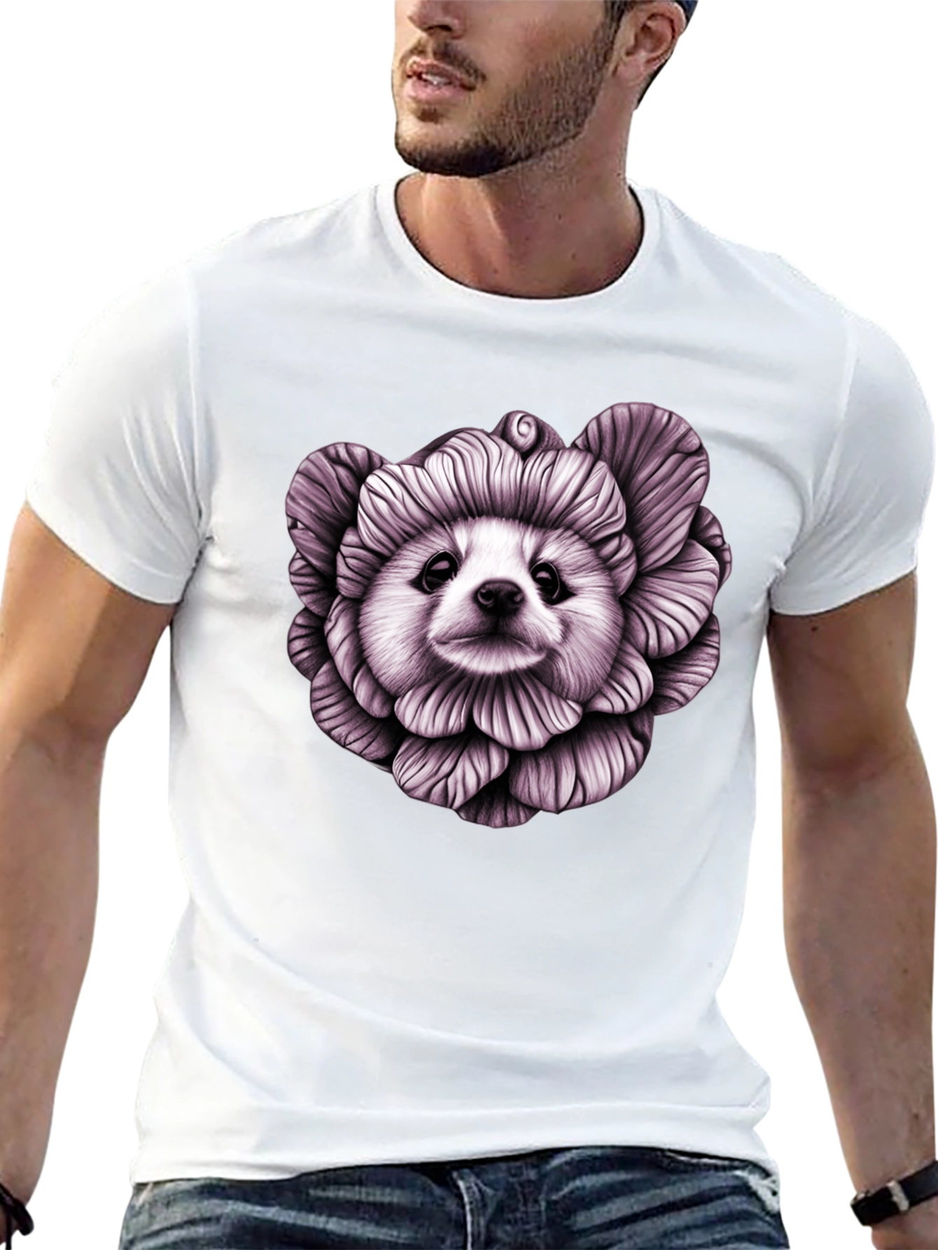 Floral Dog Graphic Black T-Shirt
