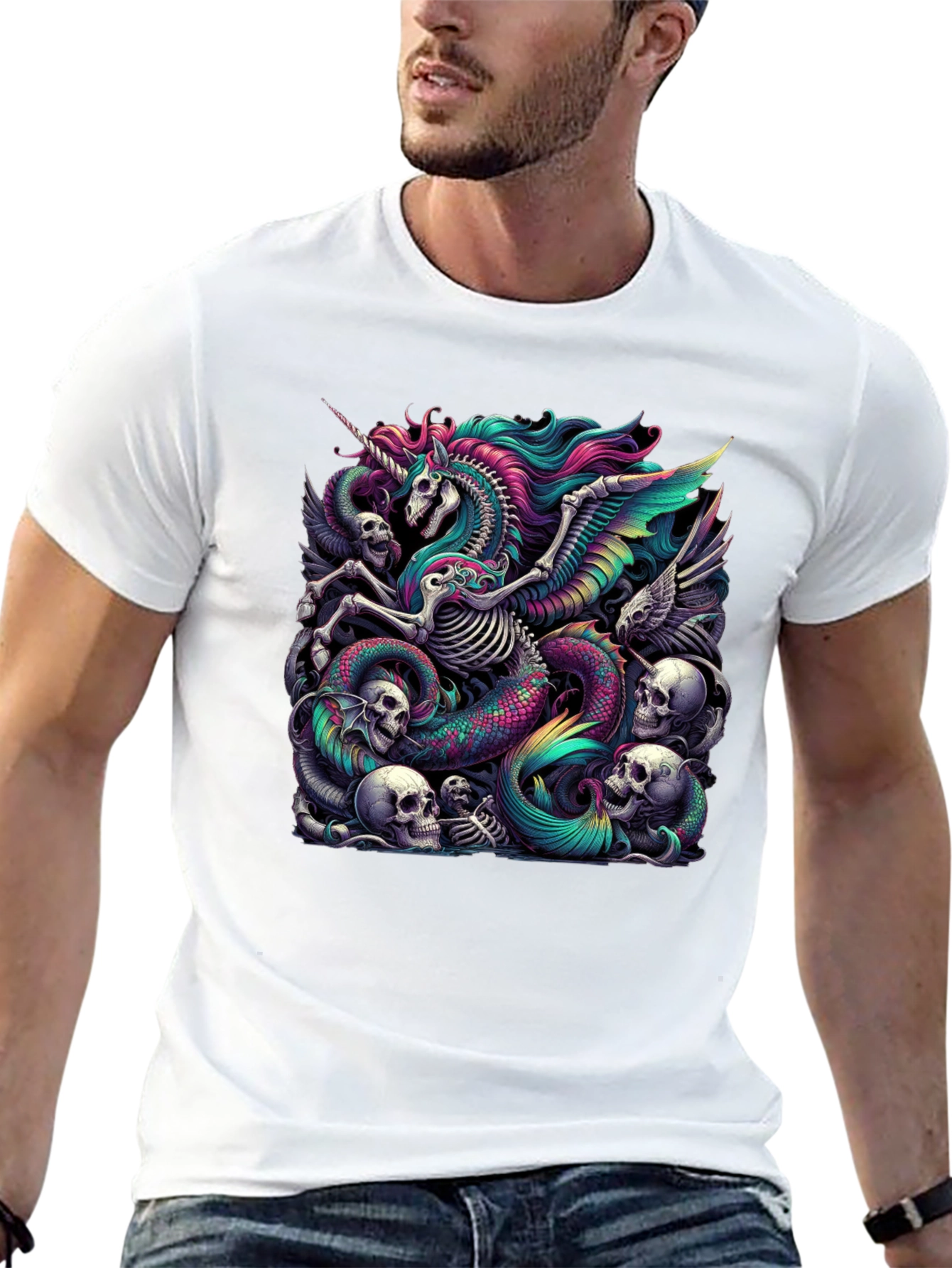 Unicorn Skeleton Graphic Tee - Black
