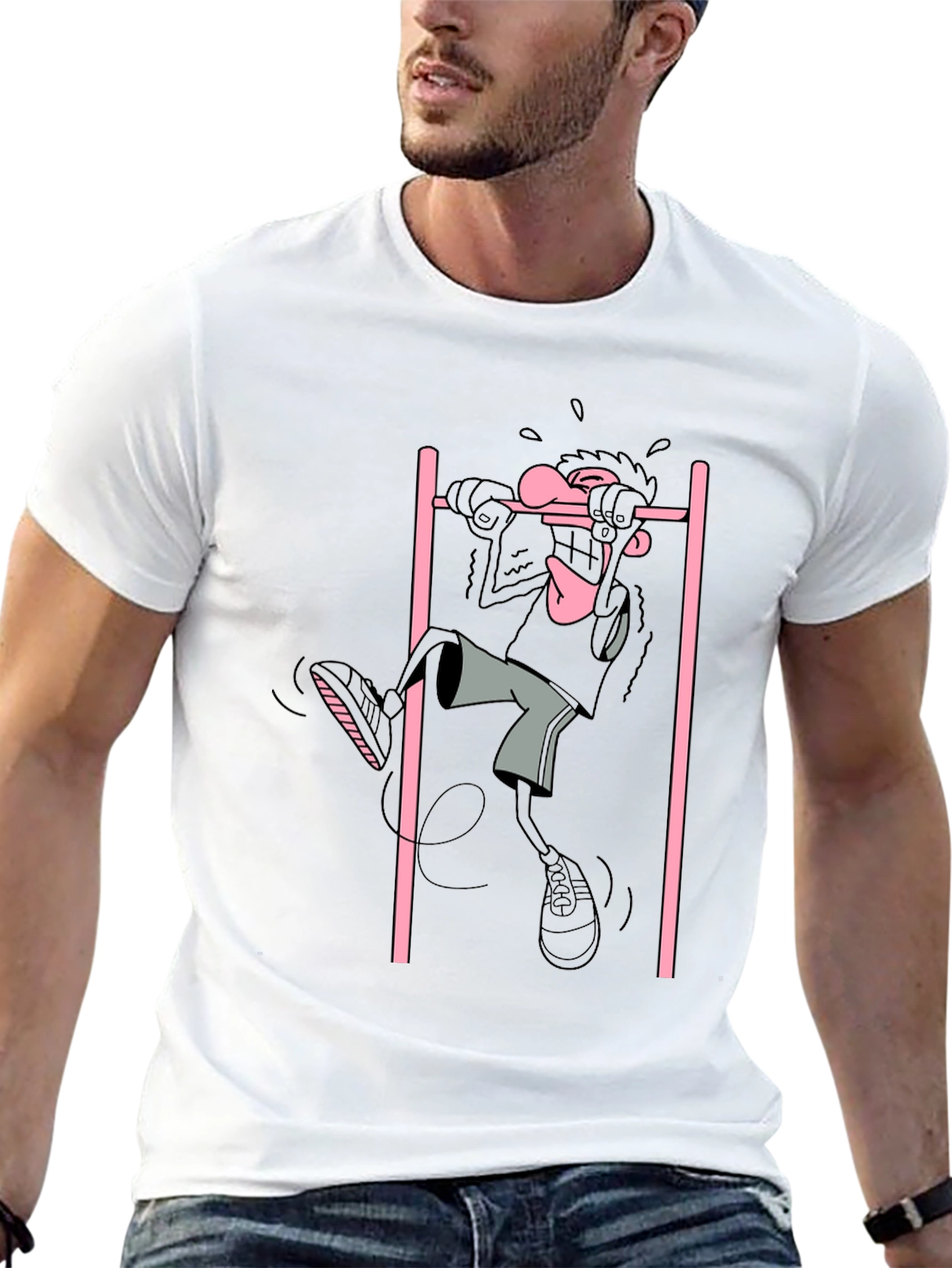 Cartoon Gymnast Graphic Black T-Shirt