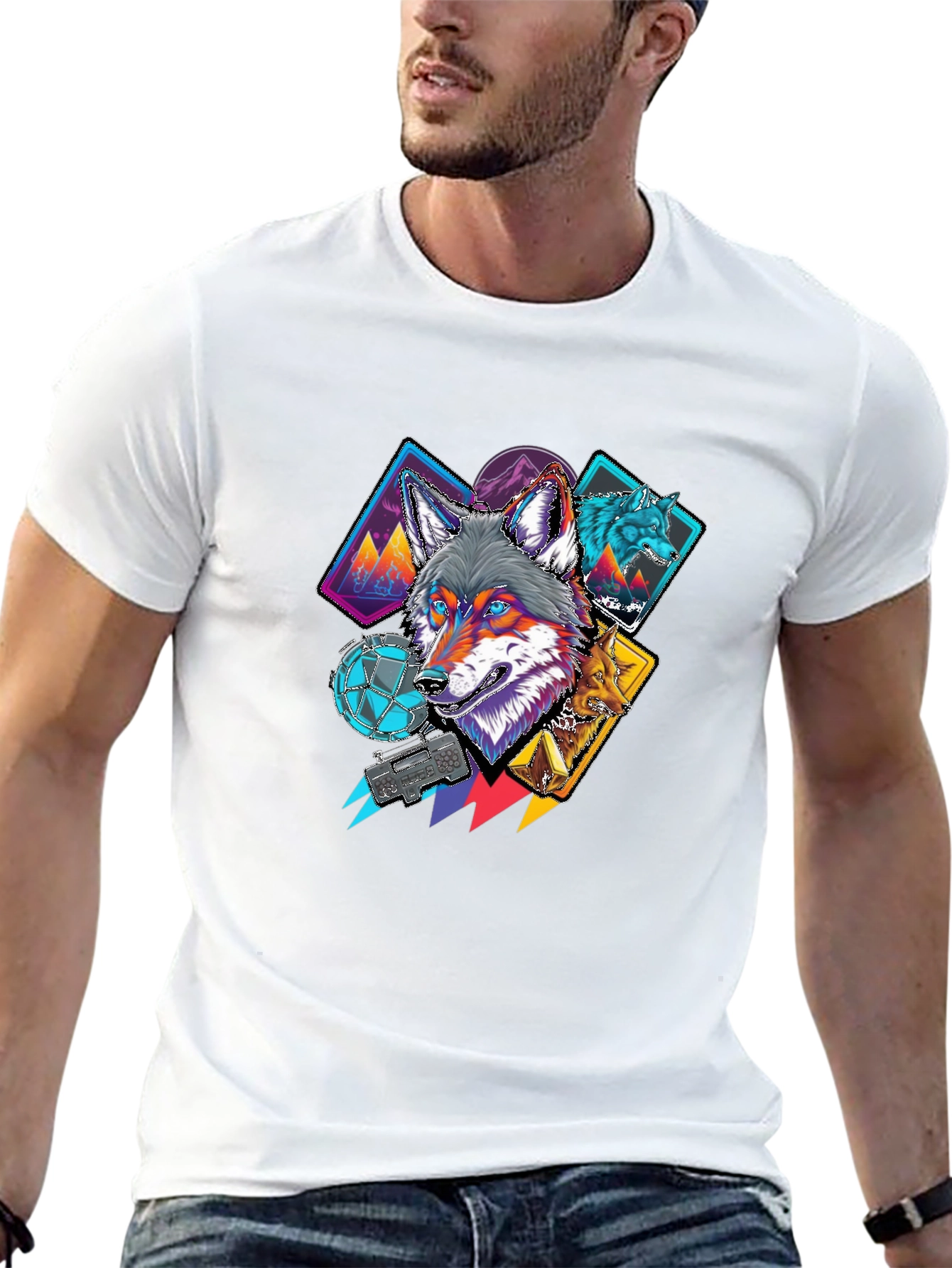 Wolf Graphic Tee - Cool Geometric Design