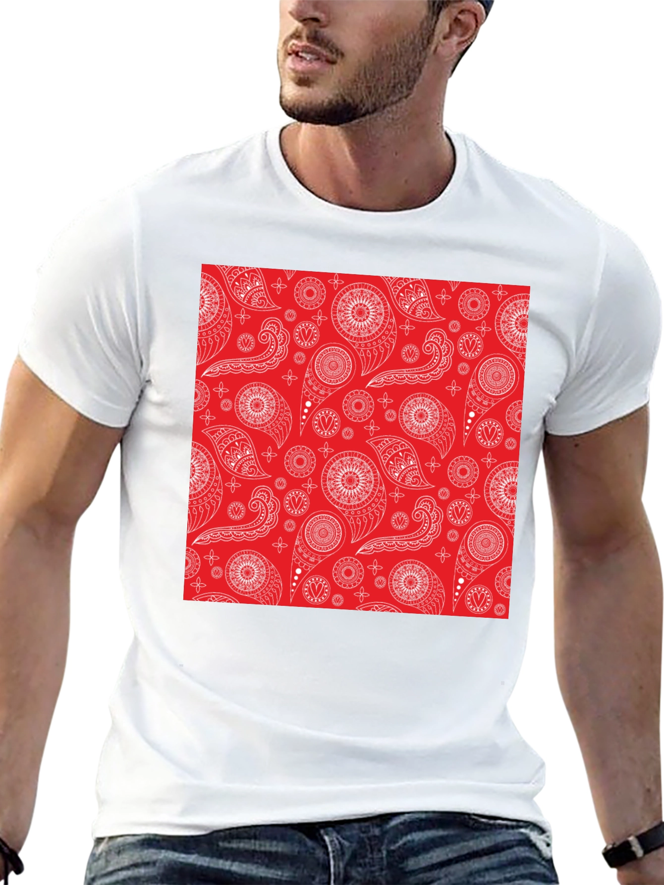 Red Bandana Pattern Tee - Classic Style