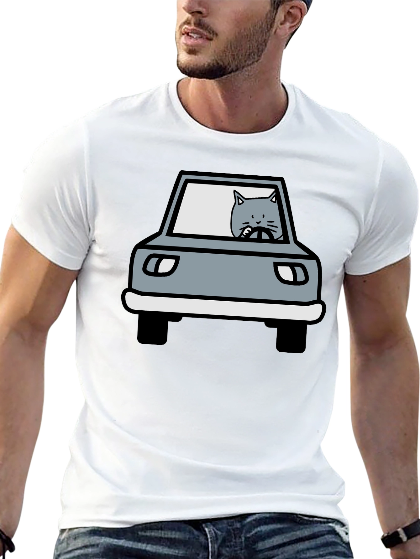 Cat Driving Car Graphic T-Shirt