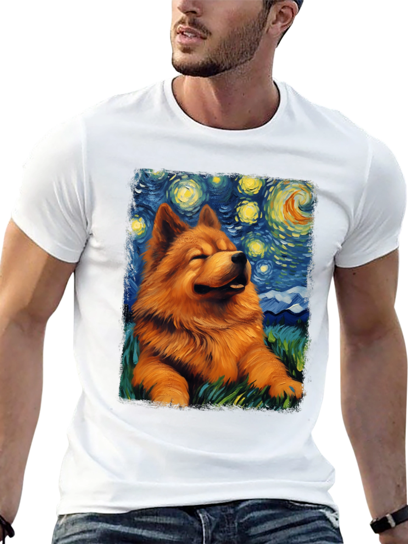 Starry Night Chow Chow T-Shirt - Artistic Dog Tee