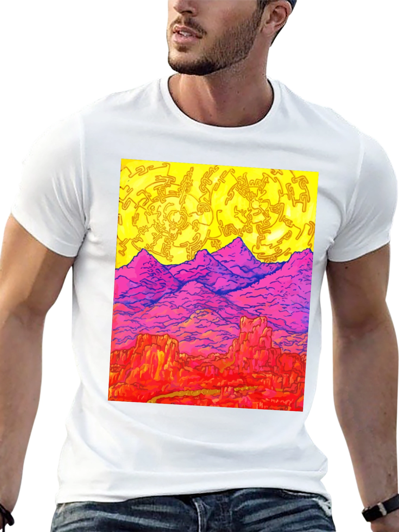 Vibrant Desert Landscape Graphic Tee - Black