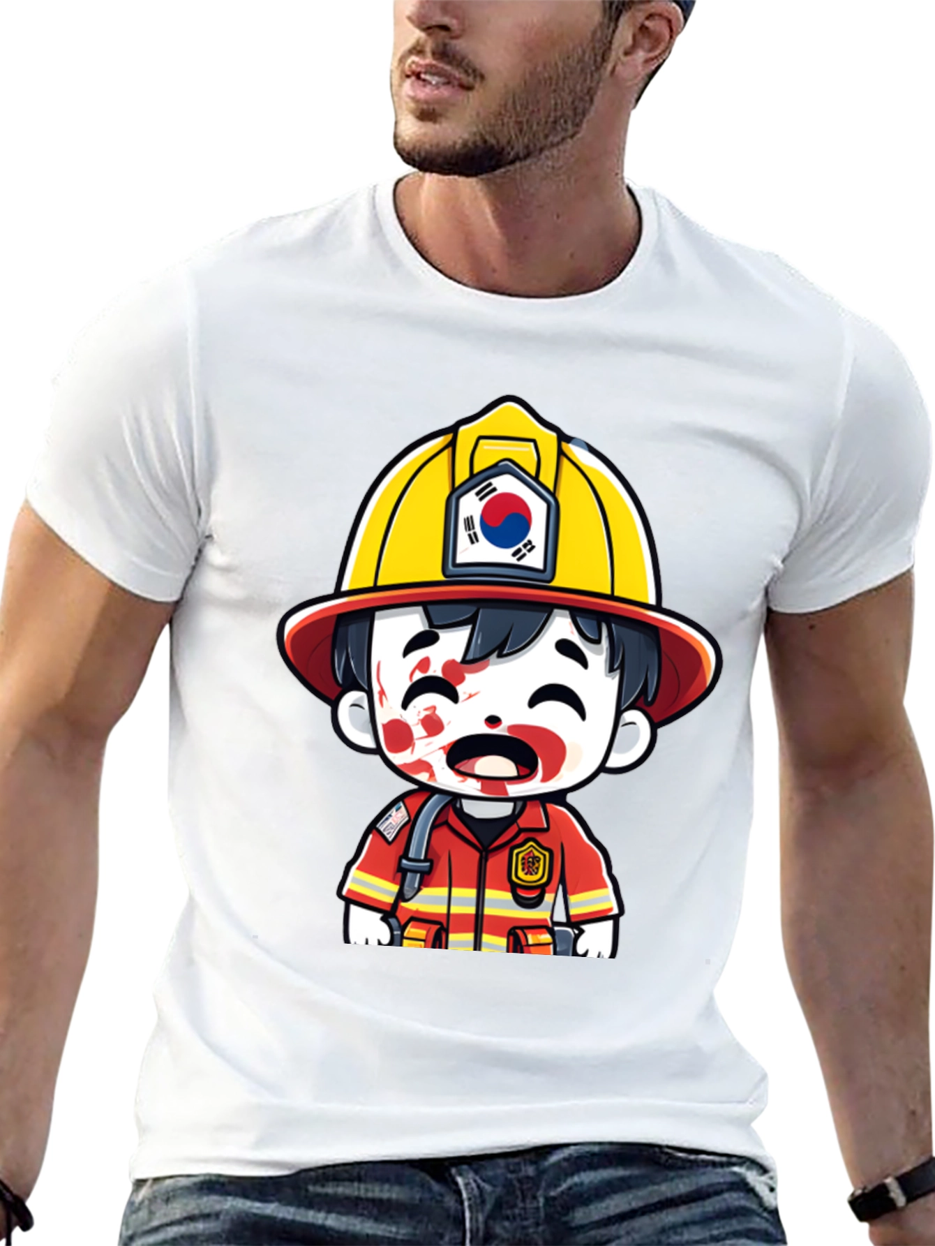 South Korean Firefighter Cartoon T-Shirt