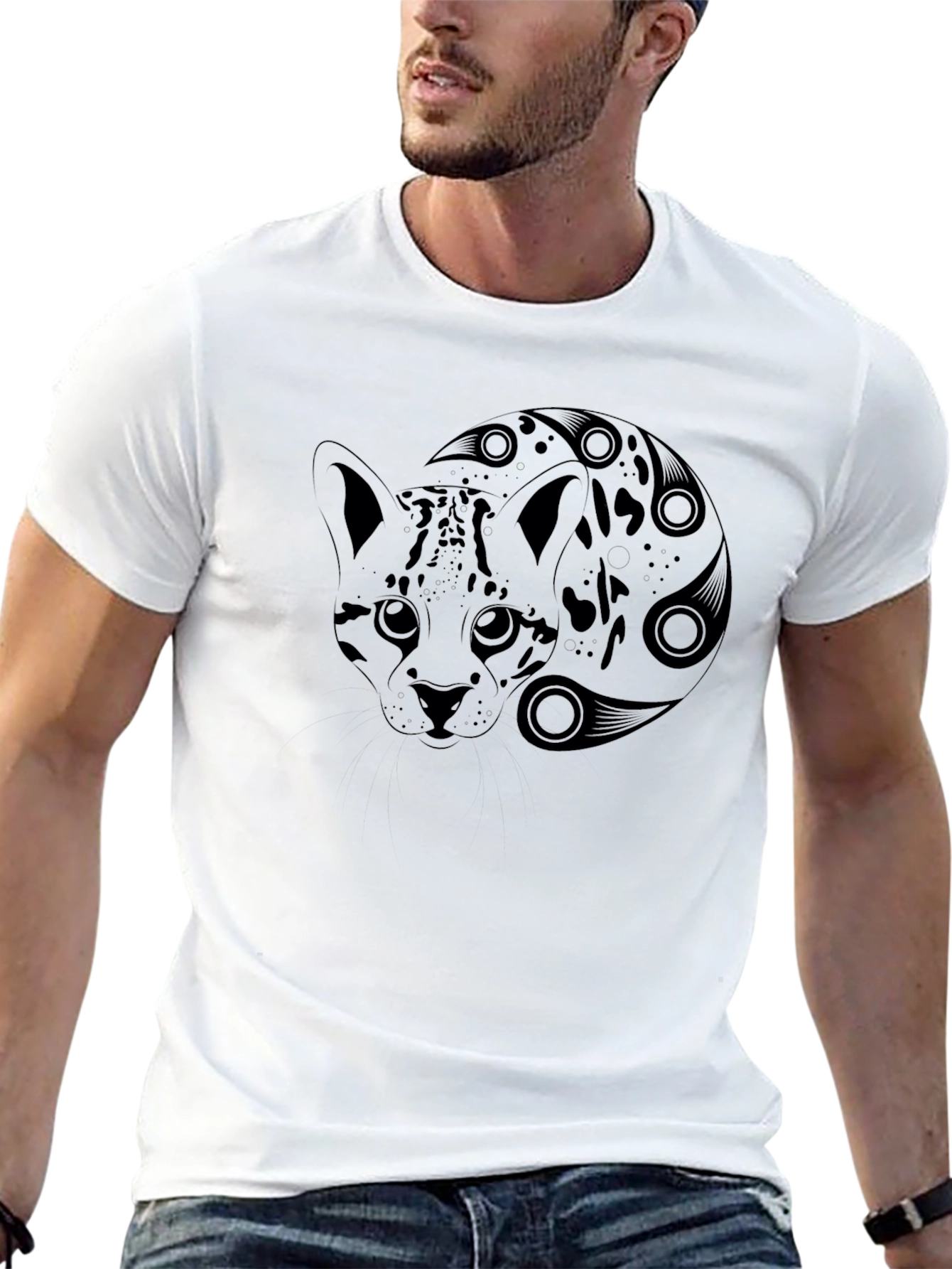 Tribal Cat Graphic Black T-Shirt