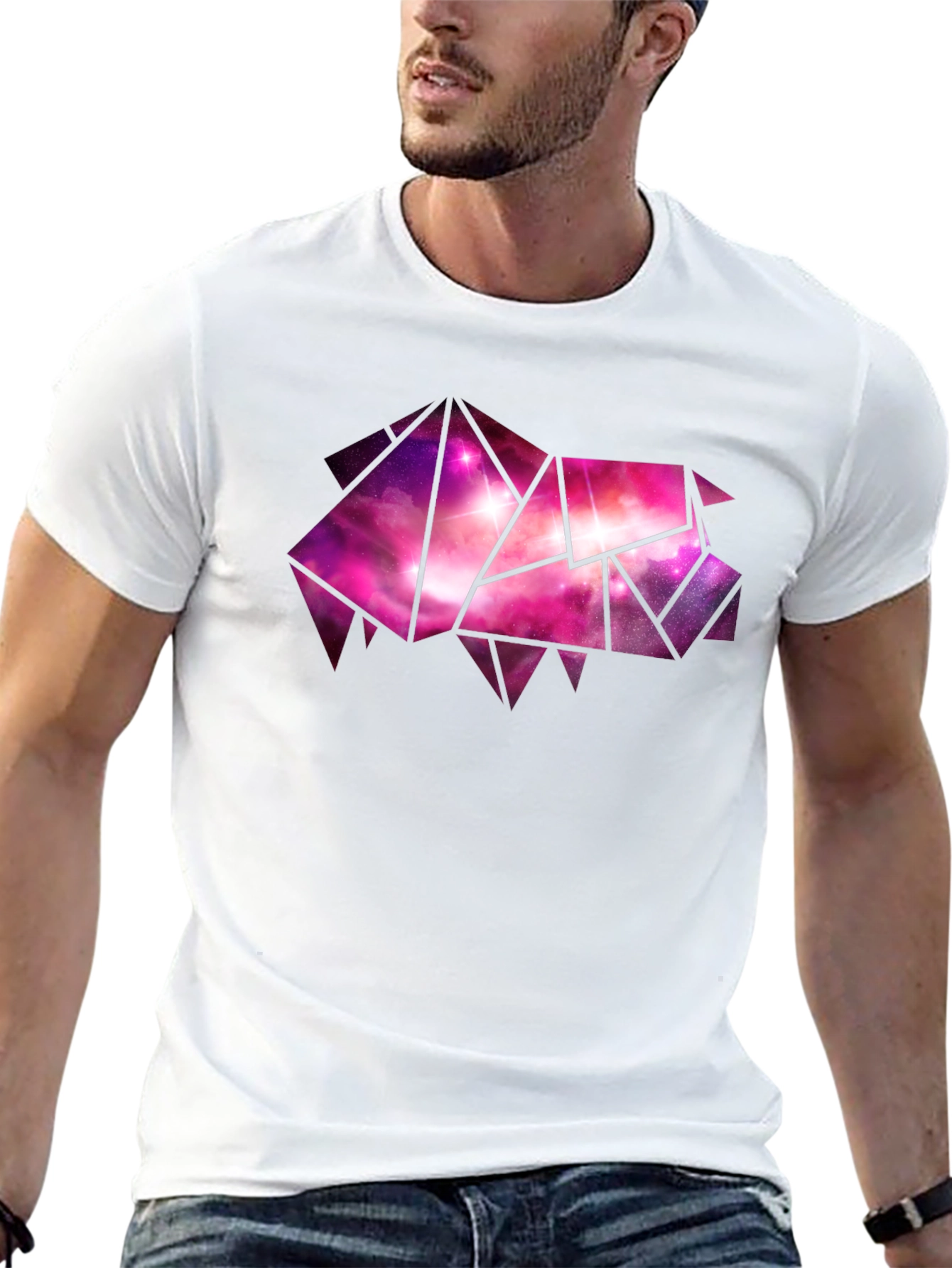 Geometric Galaxy Pig Tee - Stylish Black Cotton T-Shirt
