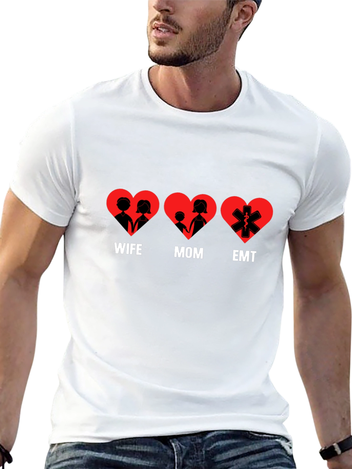 Wife Mom EMT Heart T-Shirt - Black Cotton Tee