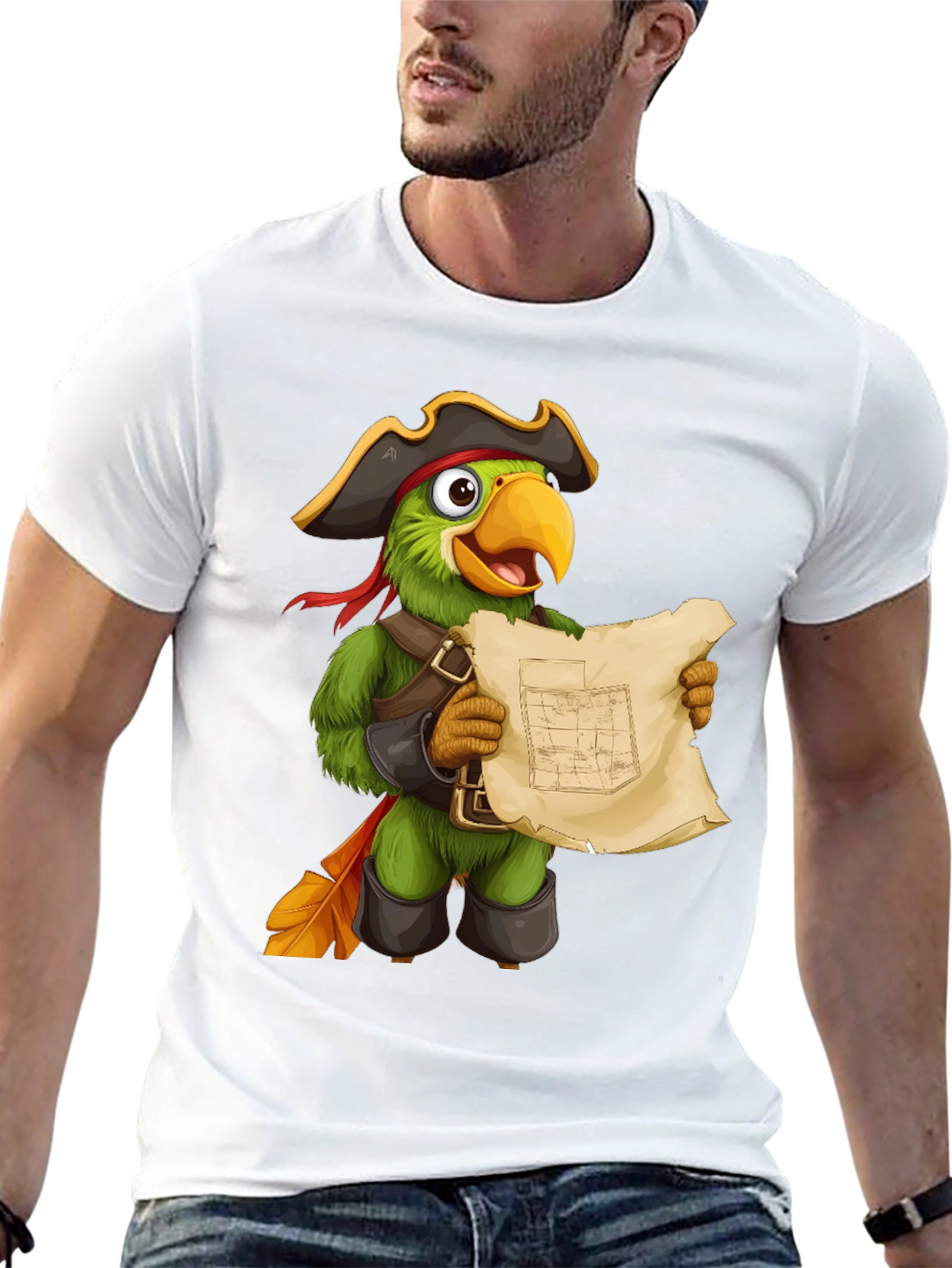 Parrot Pirate T-Shirt - Funny Cartoon Bird Tee