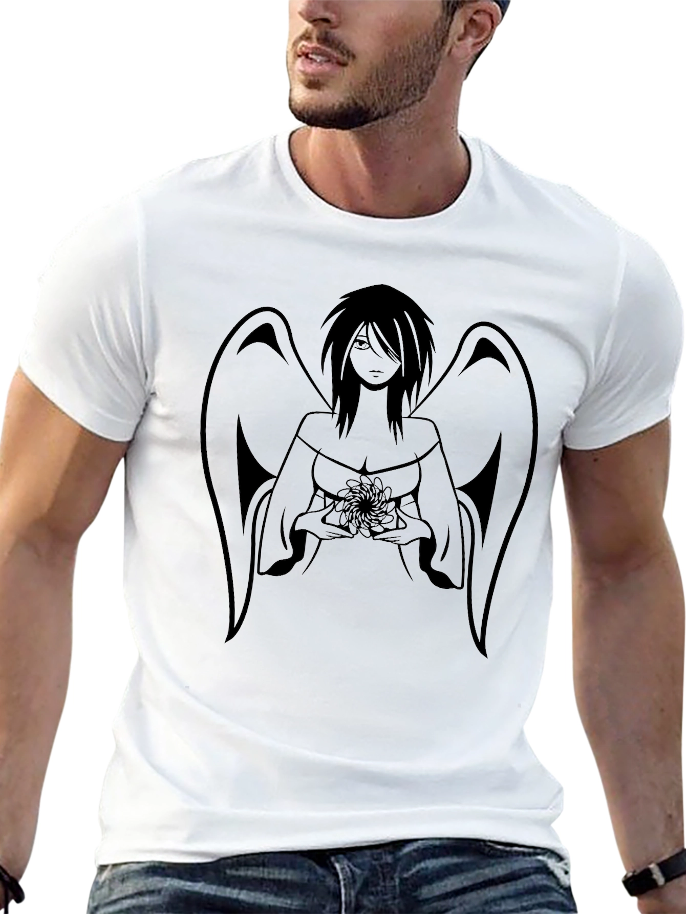 Angel Graphic Print Black T-Shirt