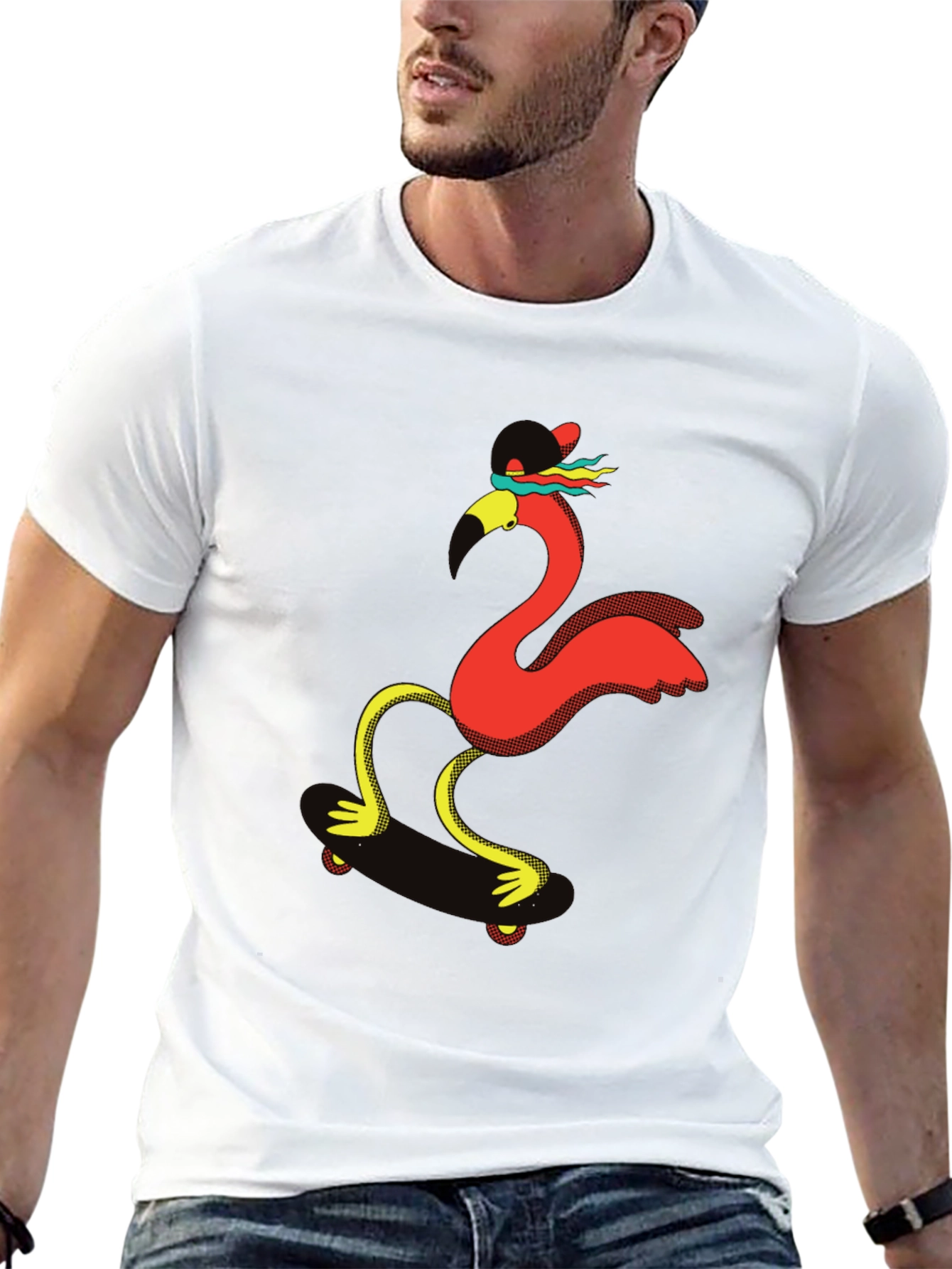 Skating Flamingo Graphic Tee - Black T-Shirt