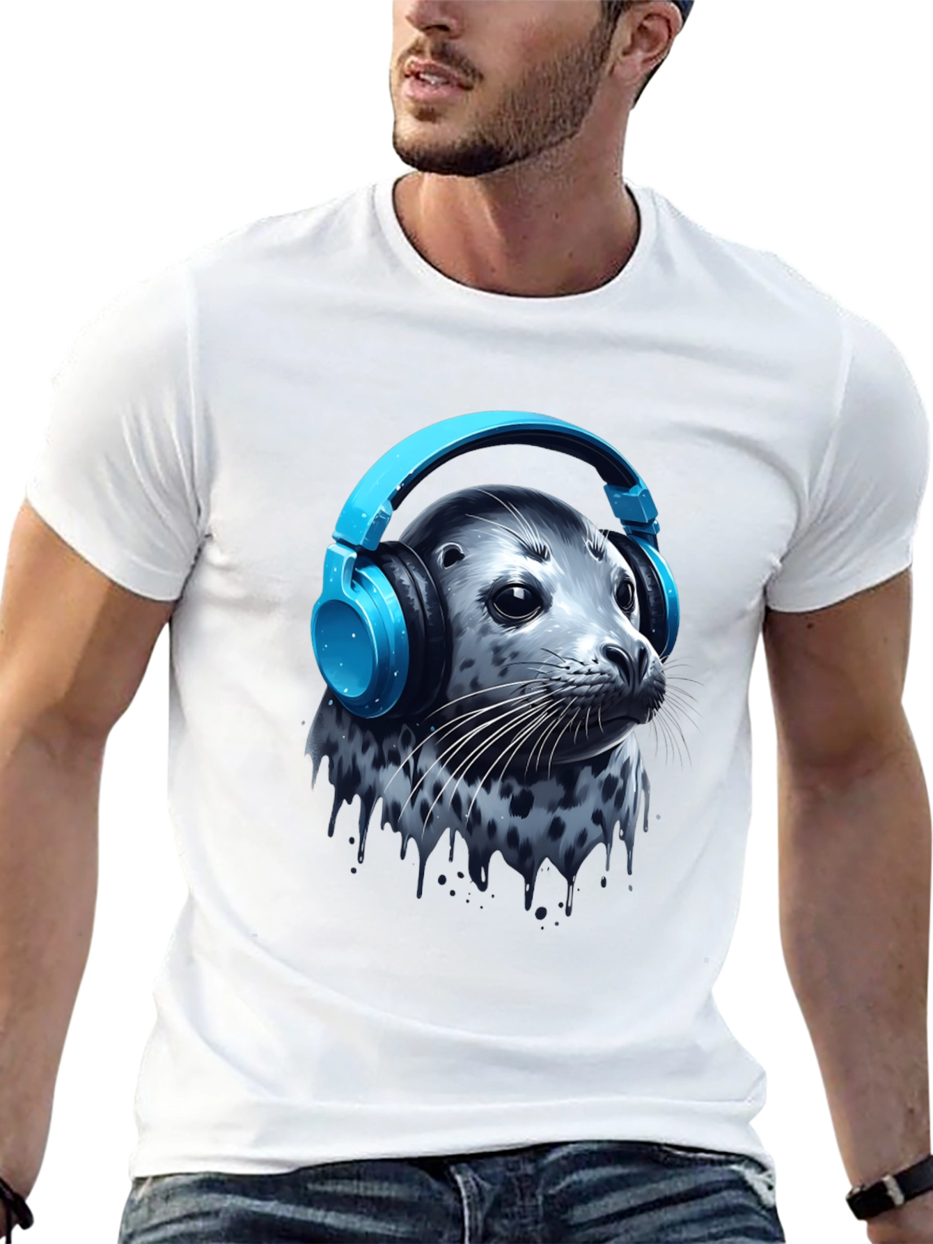 Seal with Headphones T-Shirt - Cool Graphic Tee