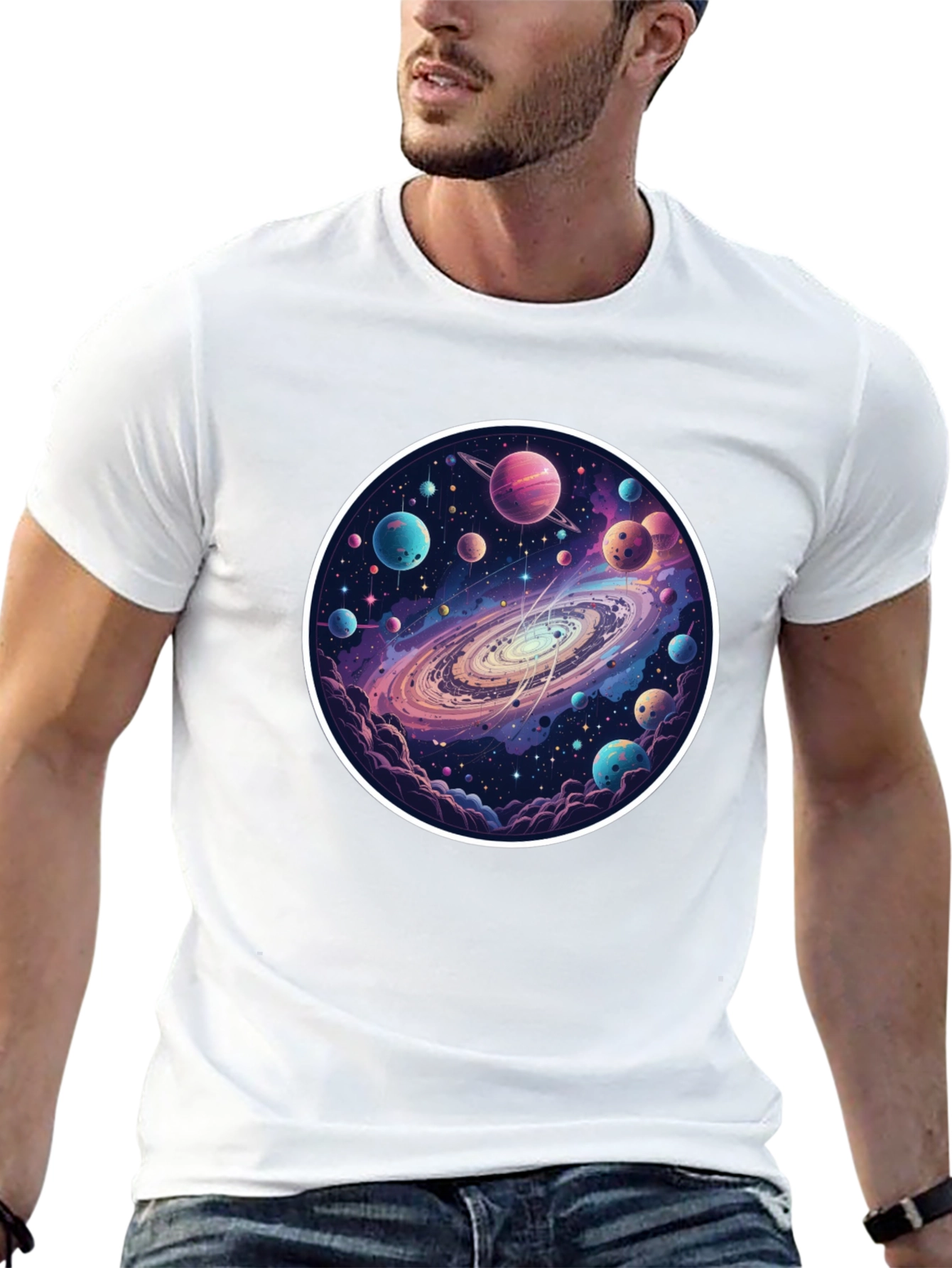 Galaxy Planets Graphic Tee - Mens Black T-Shirt