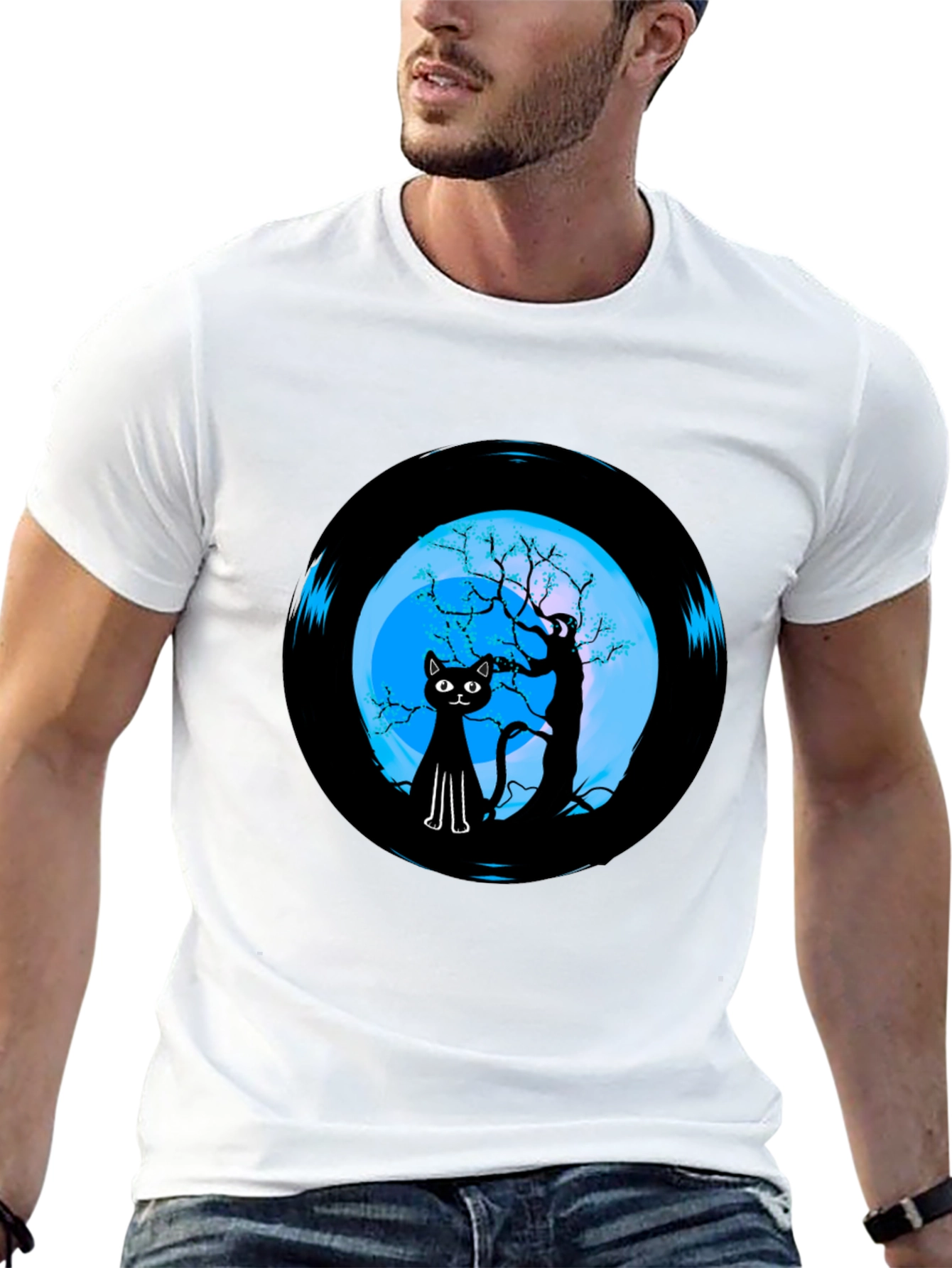 Black Cat Moon Vinyl Graphic Tee