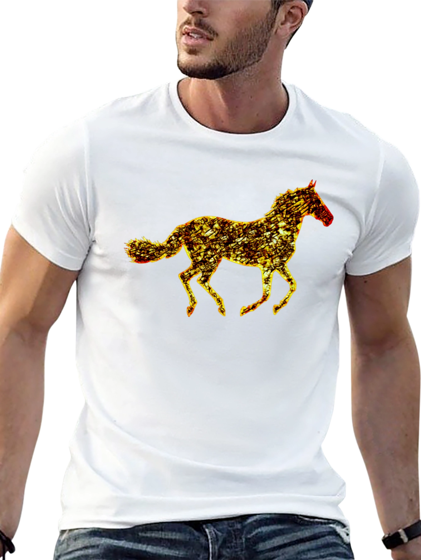 Black Horse Graphic Tee - Mens Casual T-Shirt