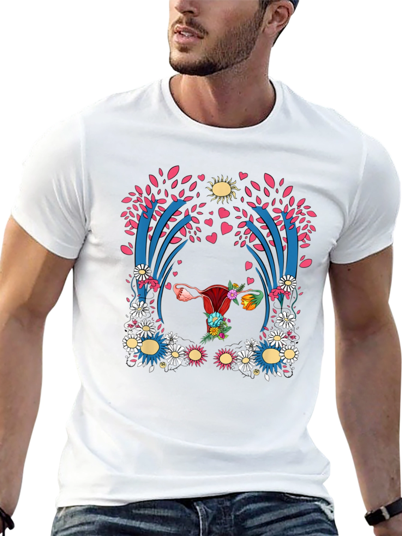 Uterus Floral Print Black T-Shirt