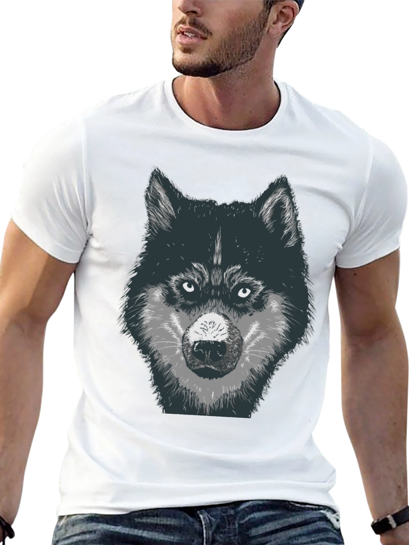 Wolf Graphic Print T-Shirt - Black Cotton Tee
