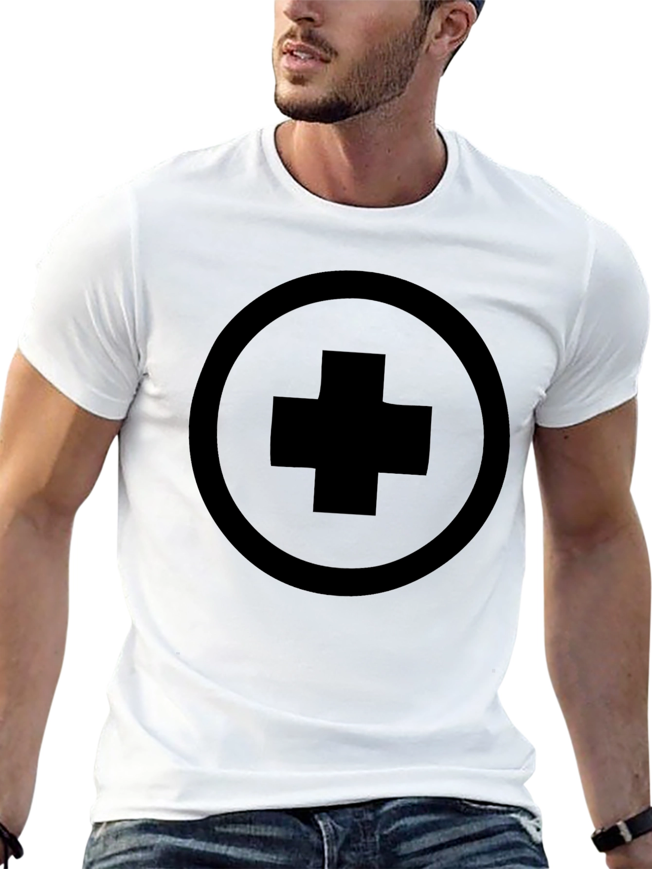 Black T-Shirt with Circle and Cross Design
