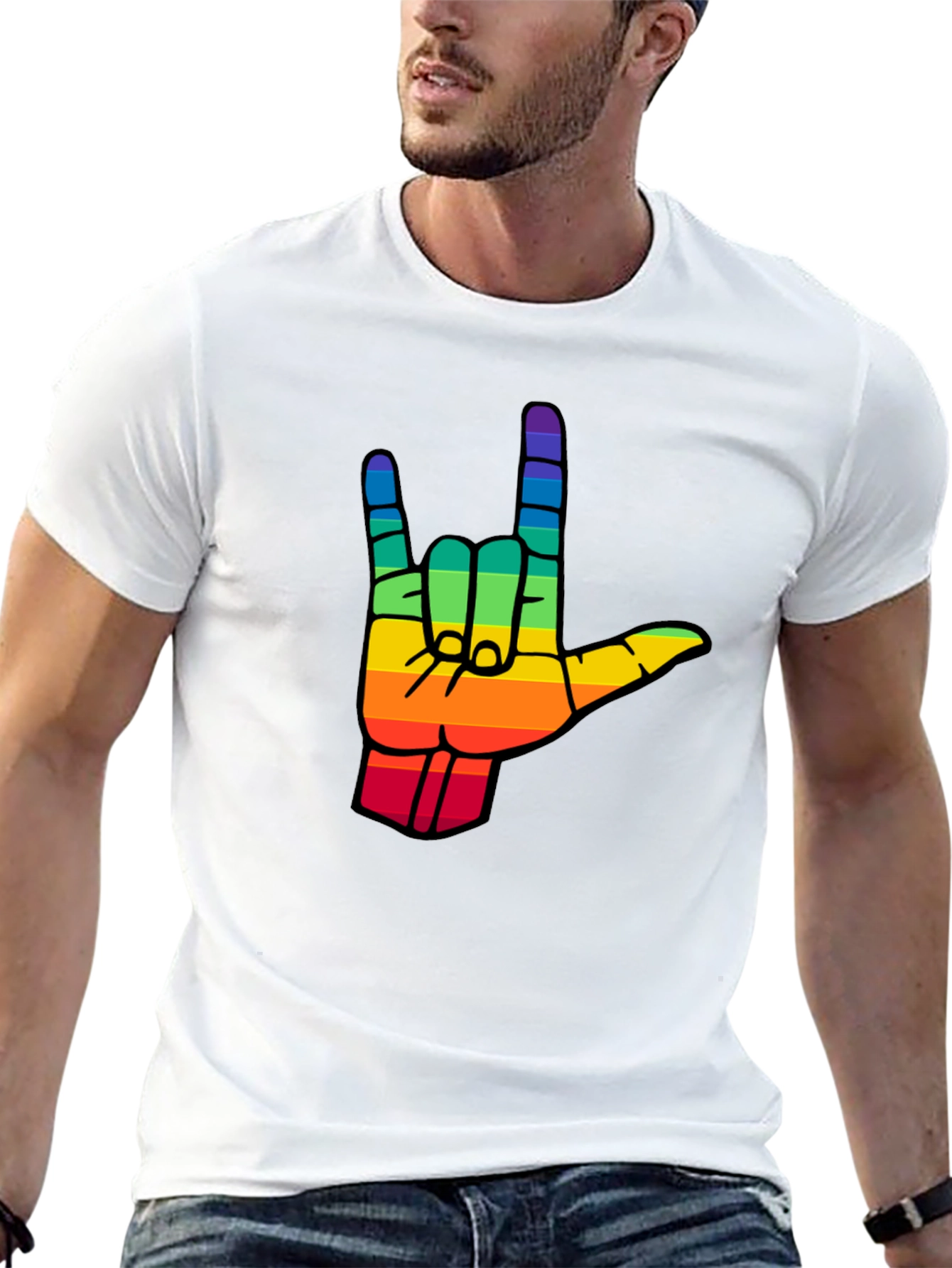 Rainbow I Love You Hand Sign Black T-Shirt