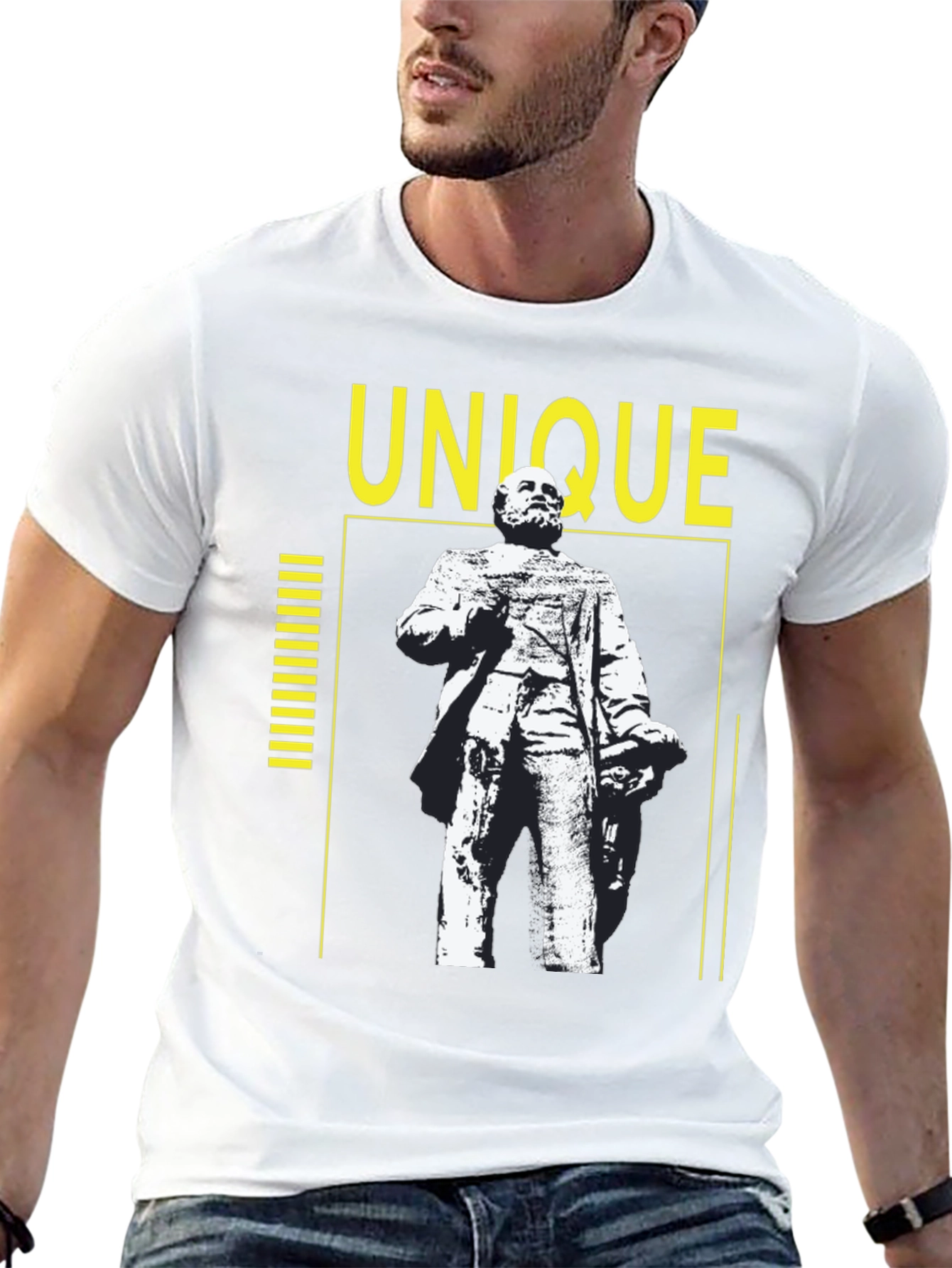 Unique Statue Graphic Tee - Black Cotton Shirt