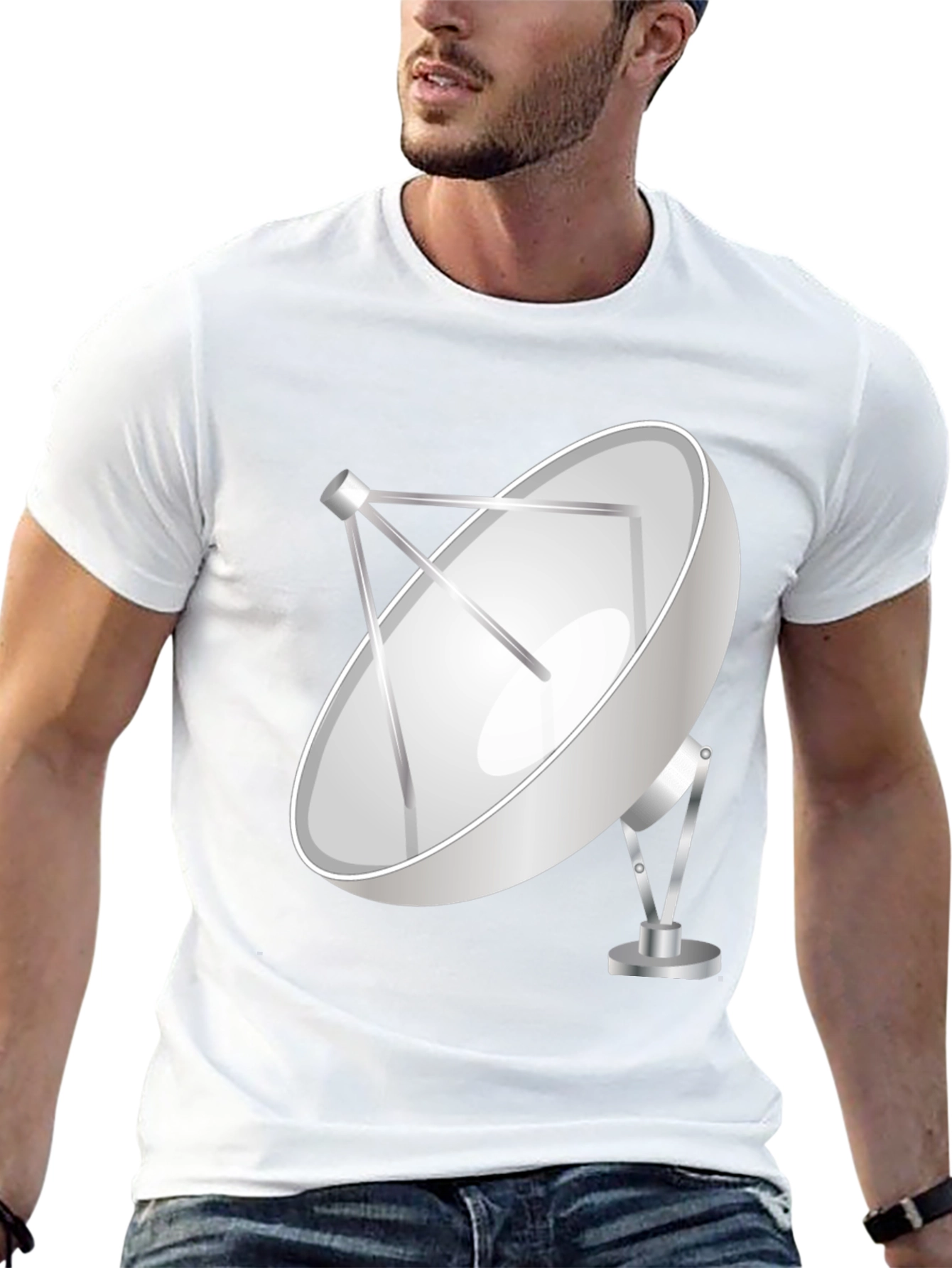Satellite Dish Graphic Tee - Black Cotton T-Shirt