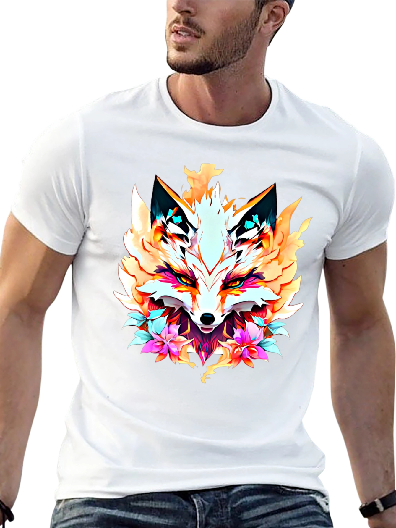Floral Fox Graphic Tee - Artistic Animal Print
