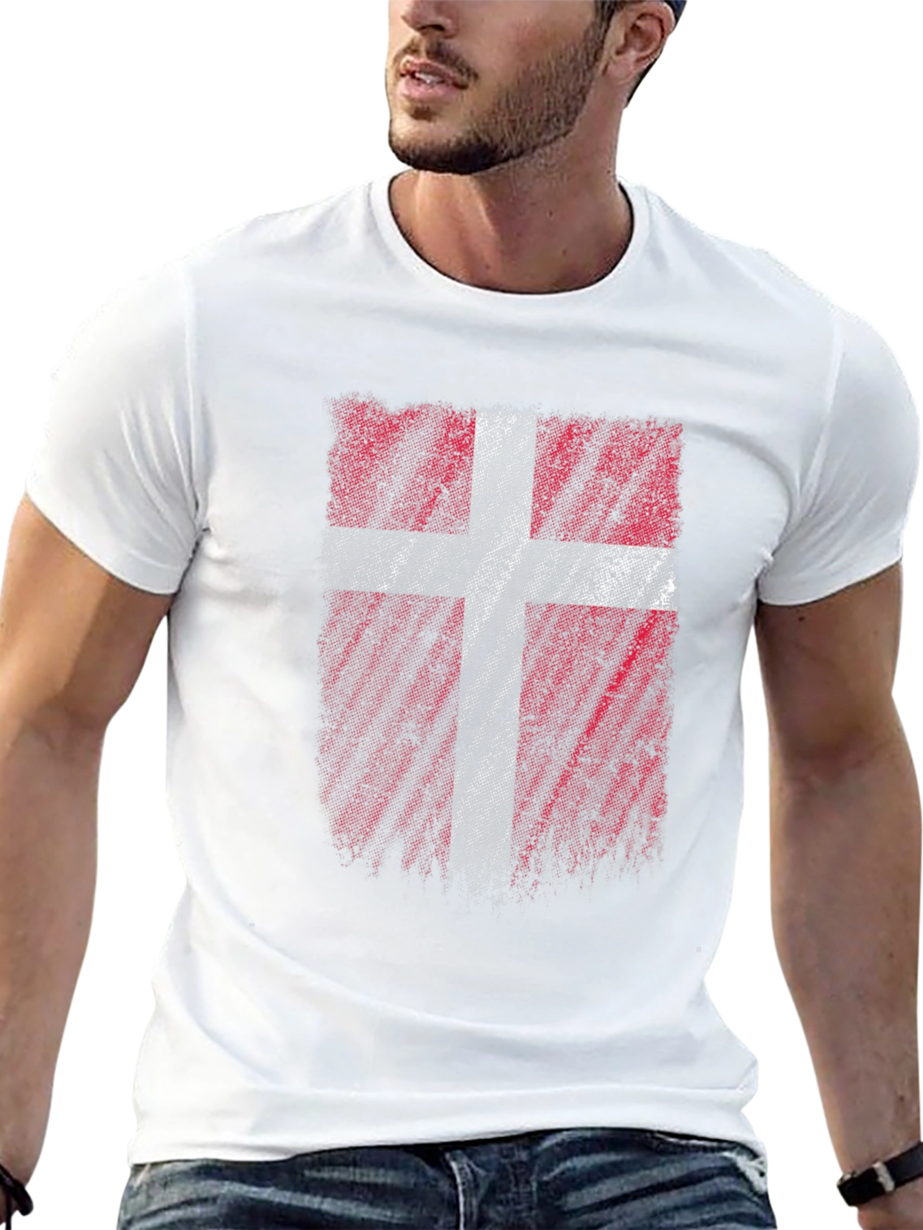 Denmark Flag Distressed Mens Black T-Shirt